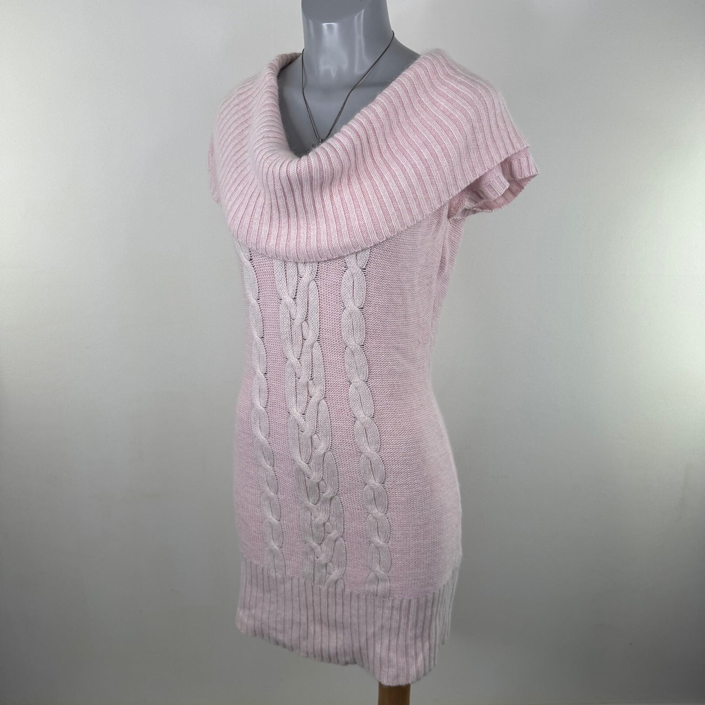 Vintage Y2K Jane Norman cable knit cowl neck sweater dress short sleeve knit