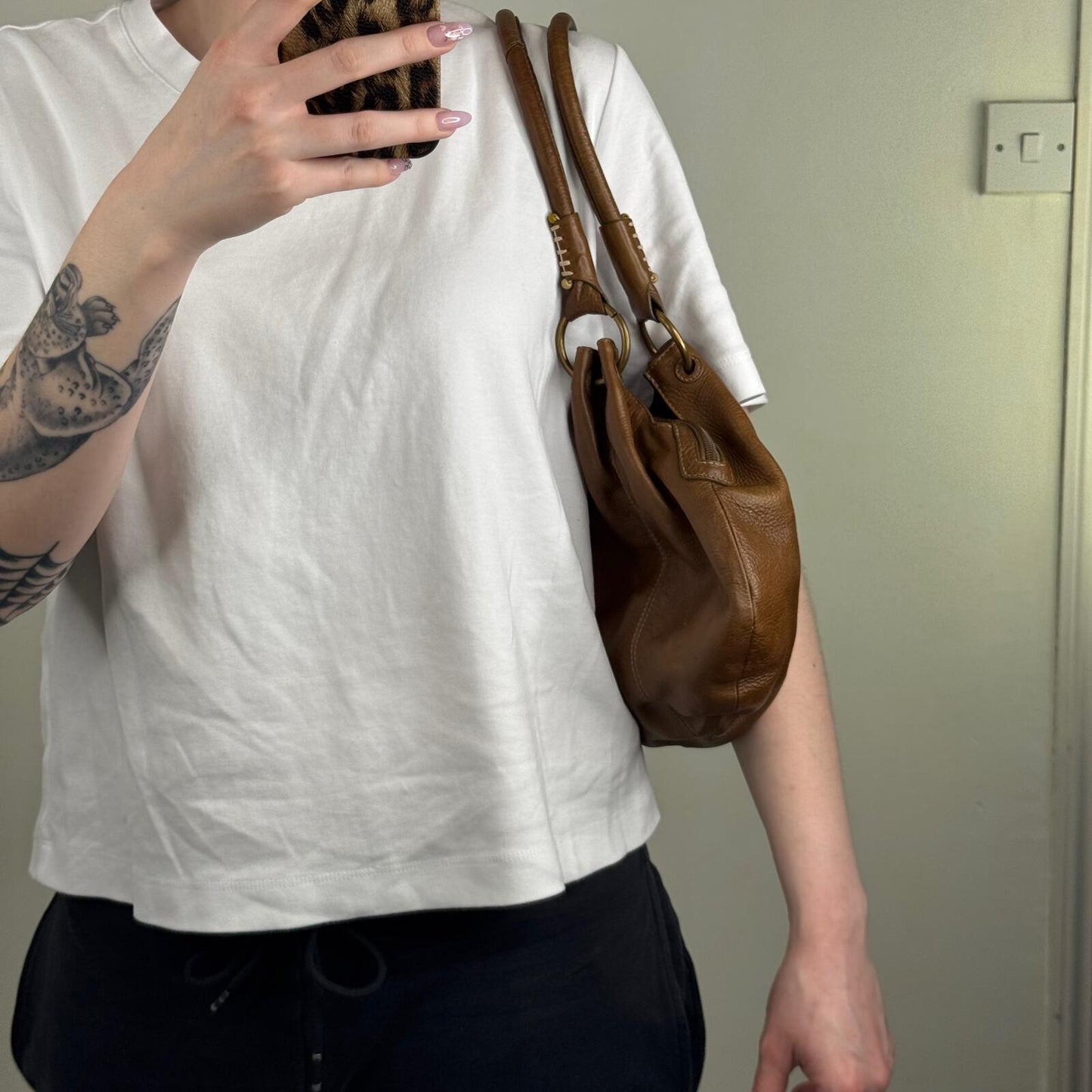 Y2K vintage Radley shoulder bag genuine leather contrast stitch o ring beaded