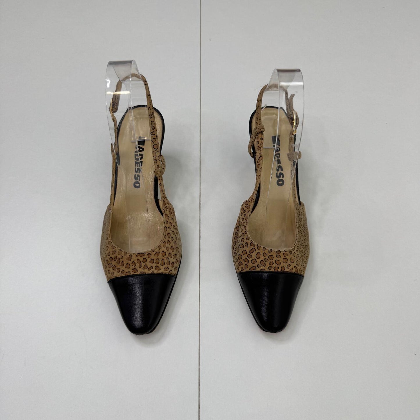 Y2K vintage leather block heels leopard print suede slingback leather