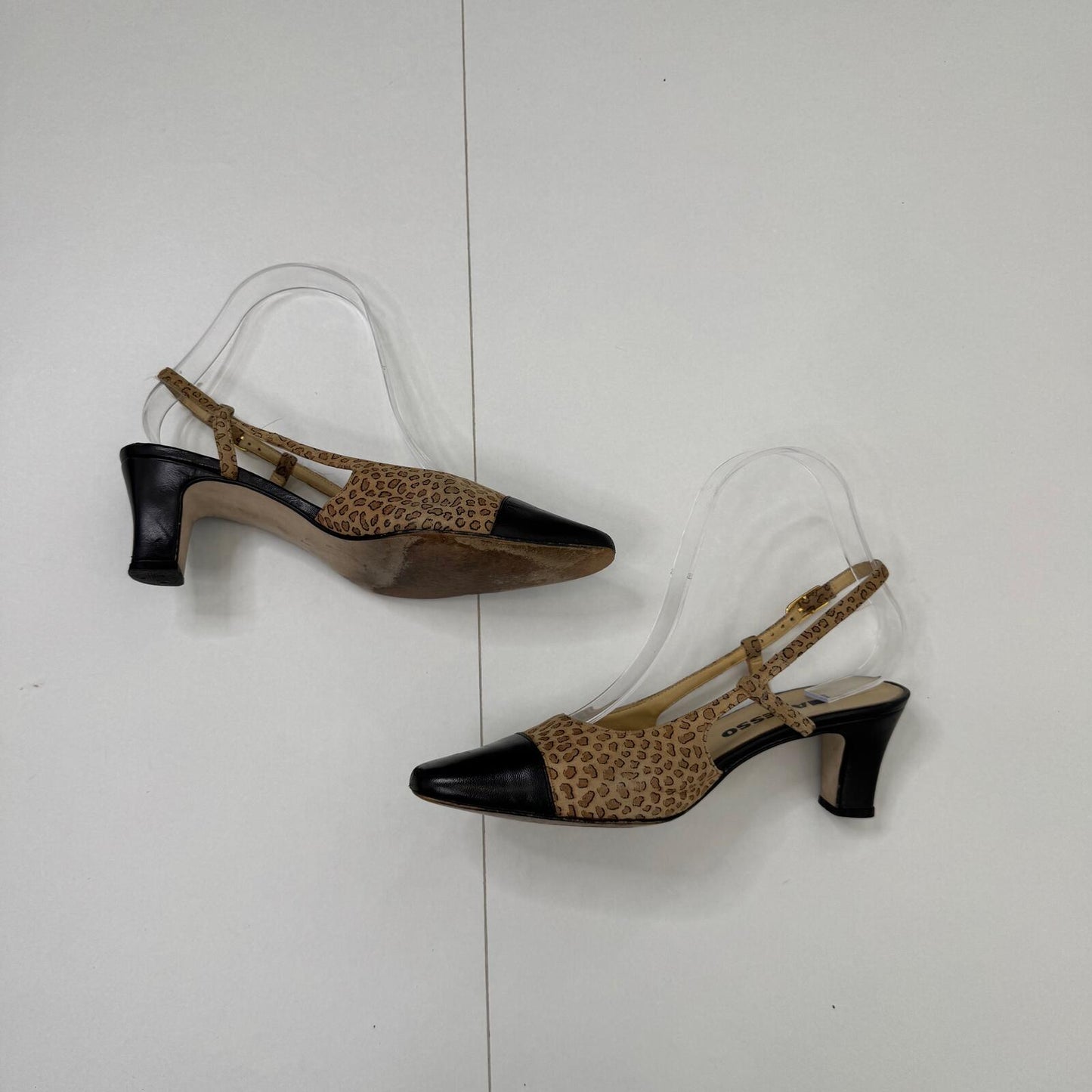 Y2K vintage leather block heels leopard print suede slingback leather