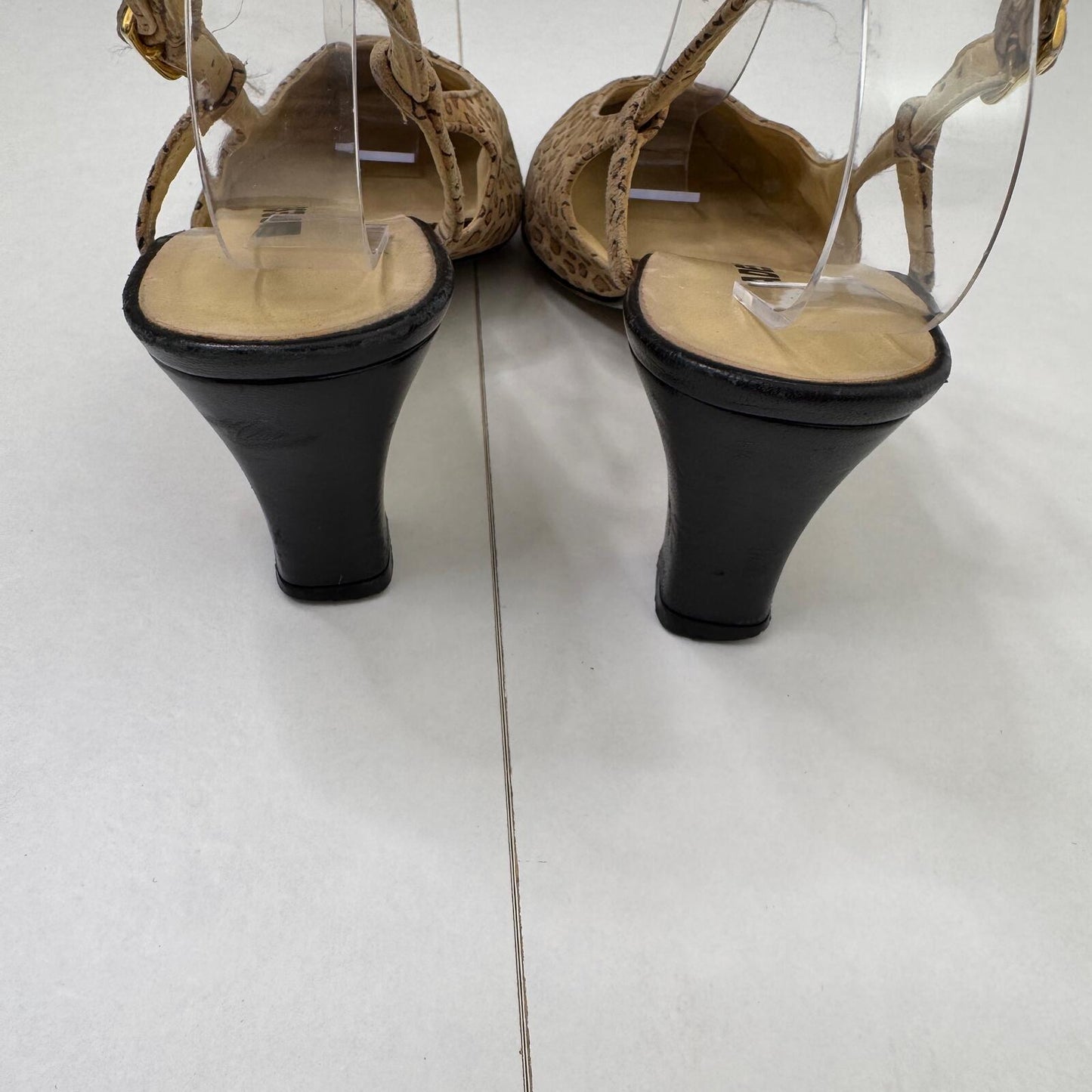 Y2K vintage leather block heels leopard print suede slingback leather