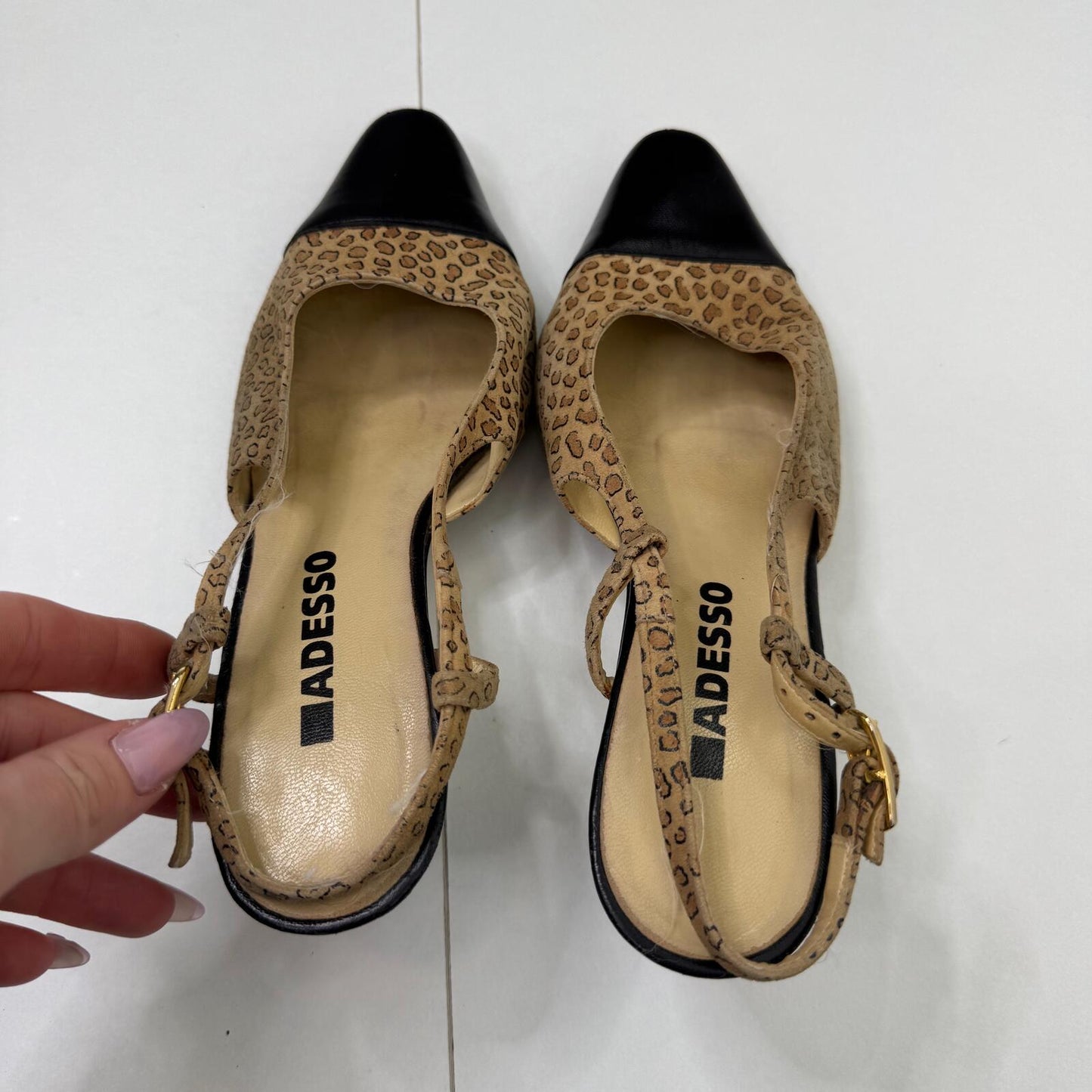 Y2K vintage leather block heels leopard print suede slingback leather