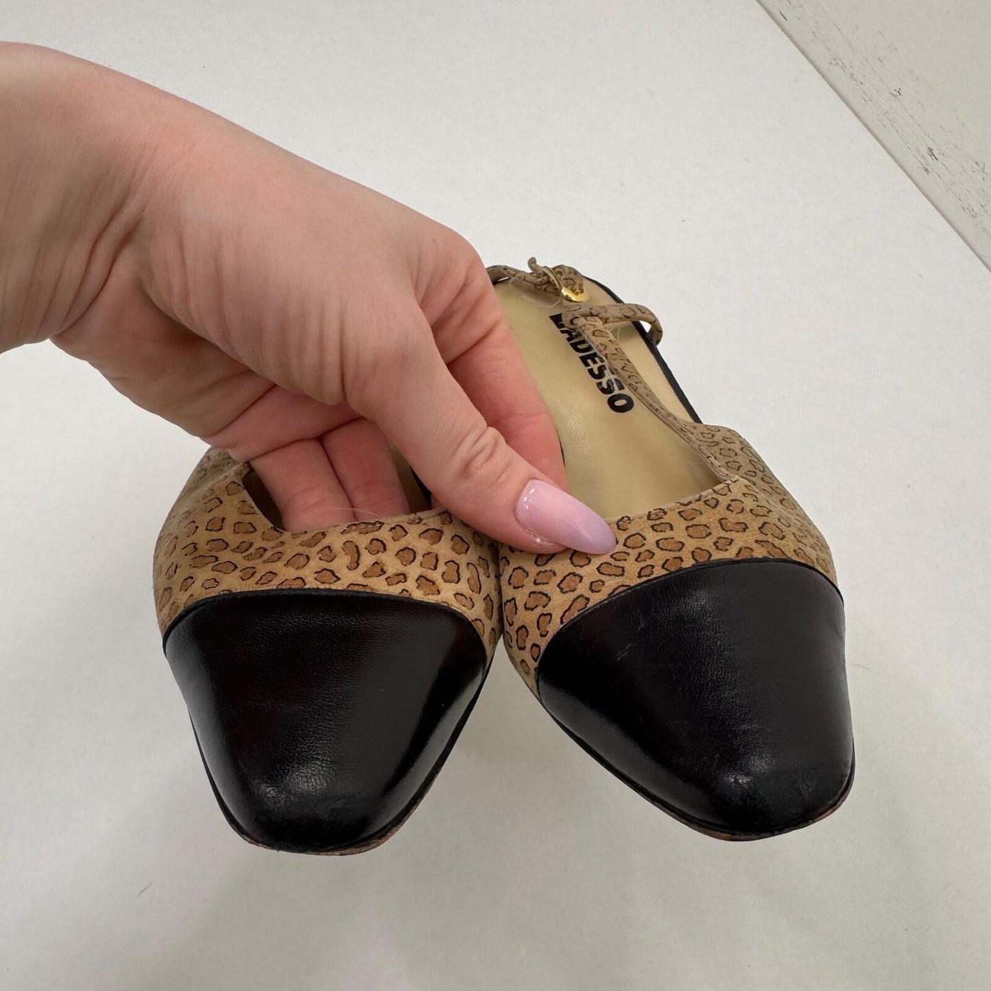 Y2K vintage leather block heels leopard print suede slingback leather
