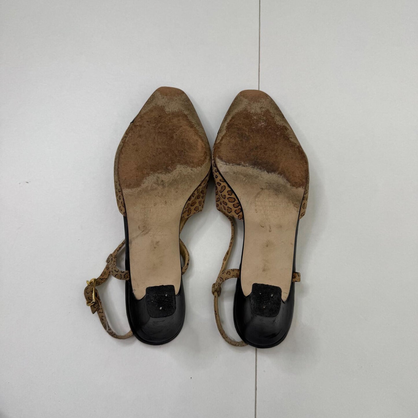 Y2K vintage leather block heels leopard print suede slingback leather