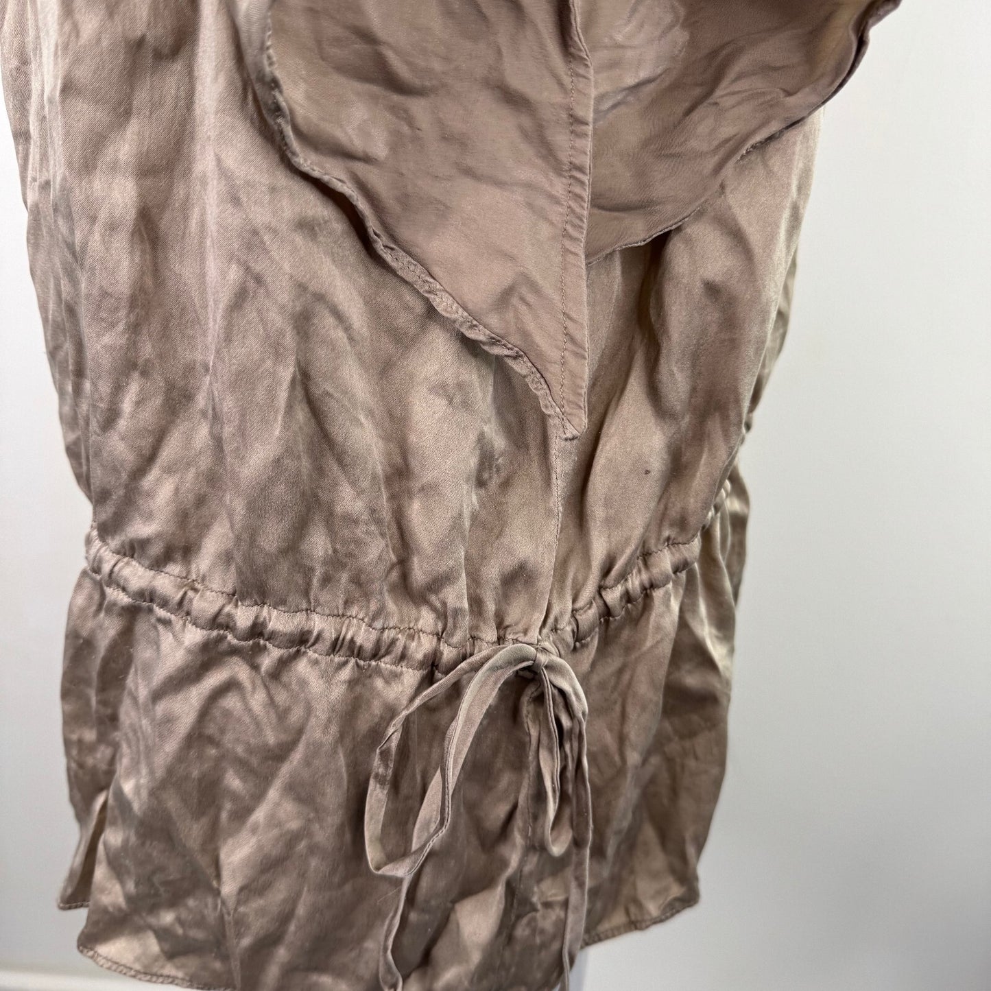 Vintage Y2K 100% silk blouse embellished flowy drawstring waist boho beaded