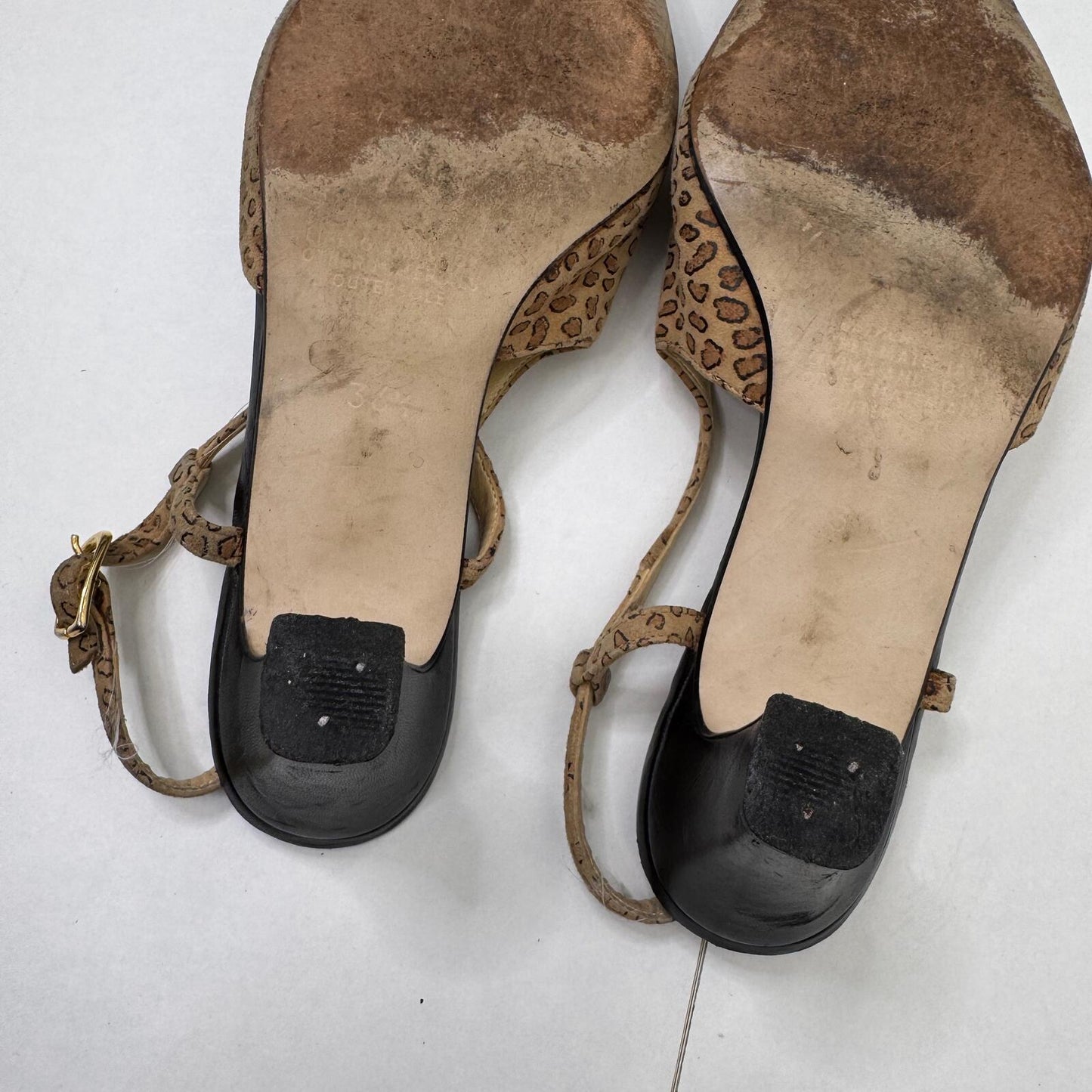 Y2K vintage leather block heels leopard print suede slingback leather