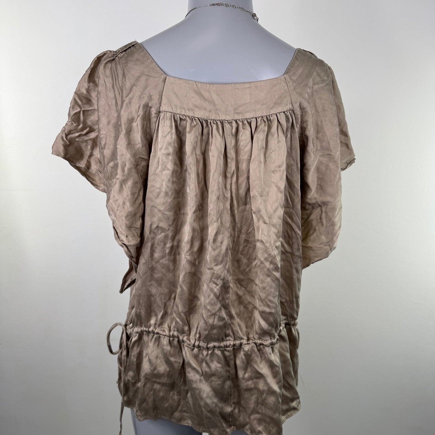 Vintage Y2K 100% silk blouse embellished flowy drawstring waist boho beaded