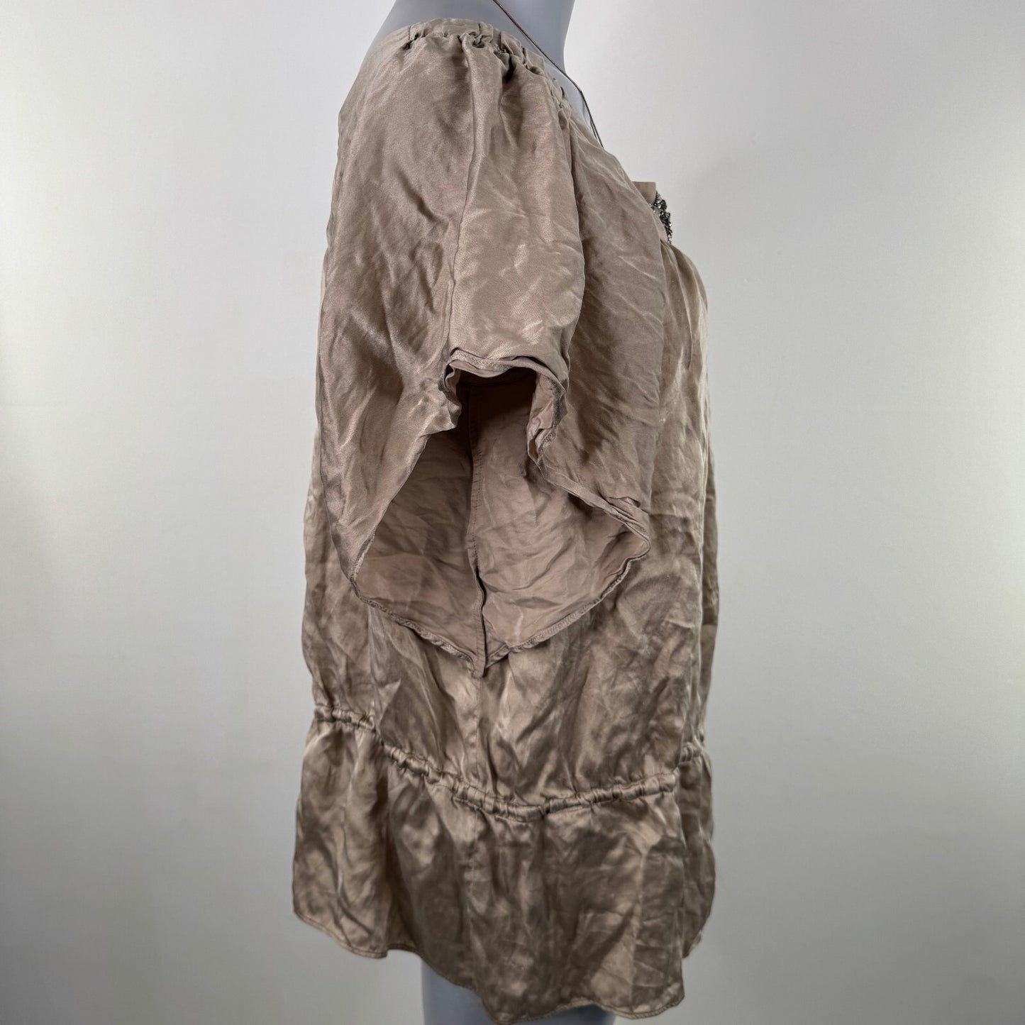 Vintage Y2K 100% silk blouse embellished flowy drawstring waist boho beaded