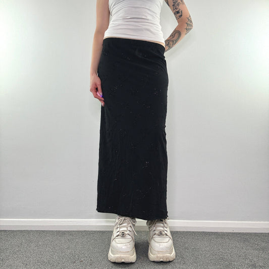 Y2K vintage maxi skirt sparkly glitter mesh overlay lettuce hem