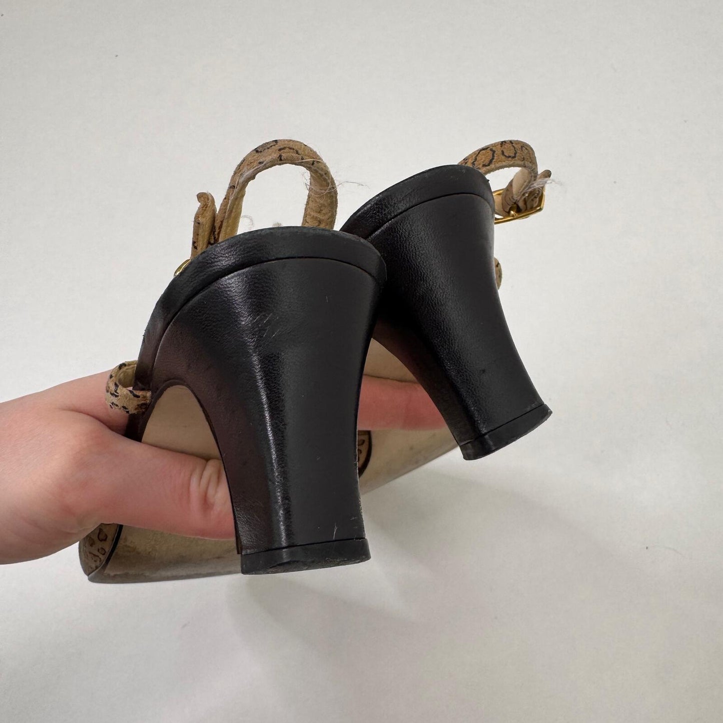Y2K vintage leather block heels leopard print suede slingback leather