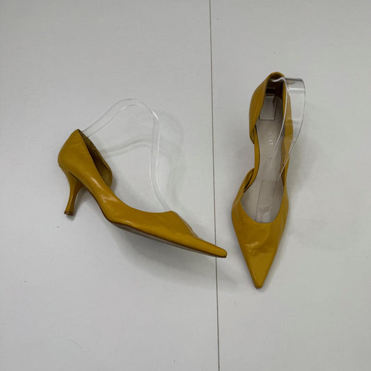 Y2K vintage genuine leather court heels pointed toe yellow stiletto