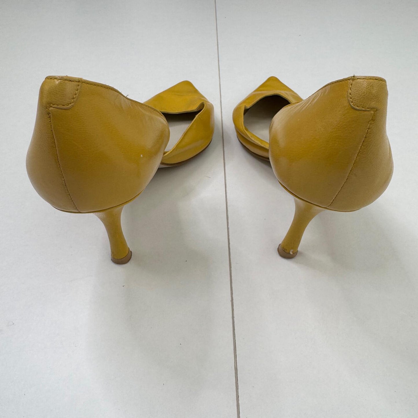 Y2K vintage genuine leather court heels pointed toe yellow stiletto