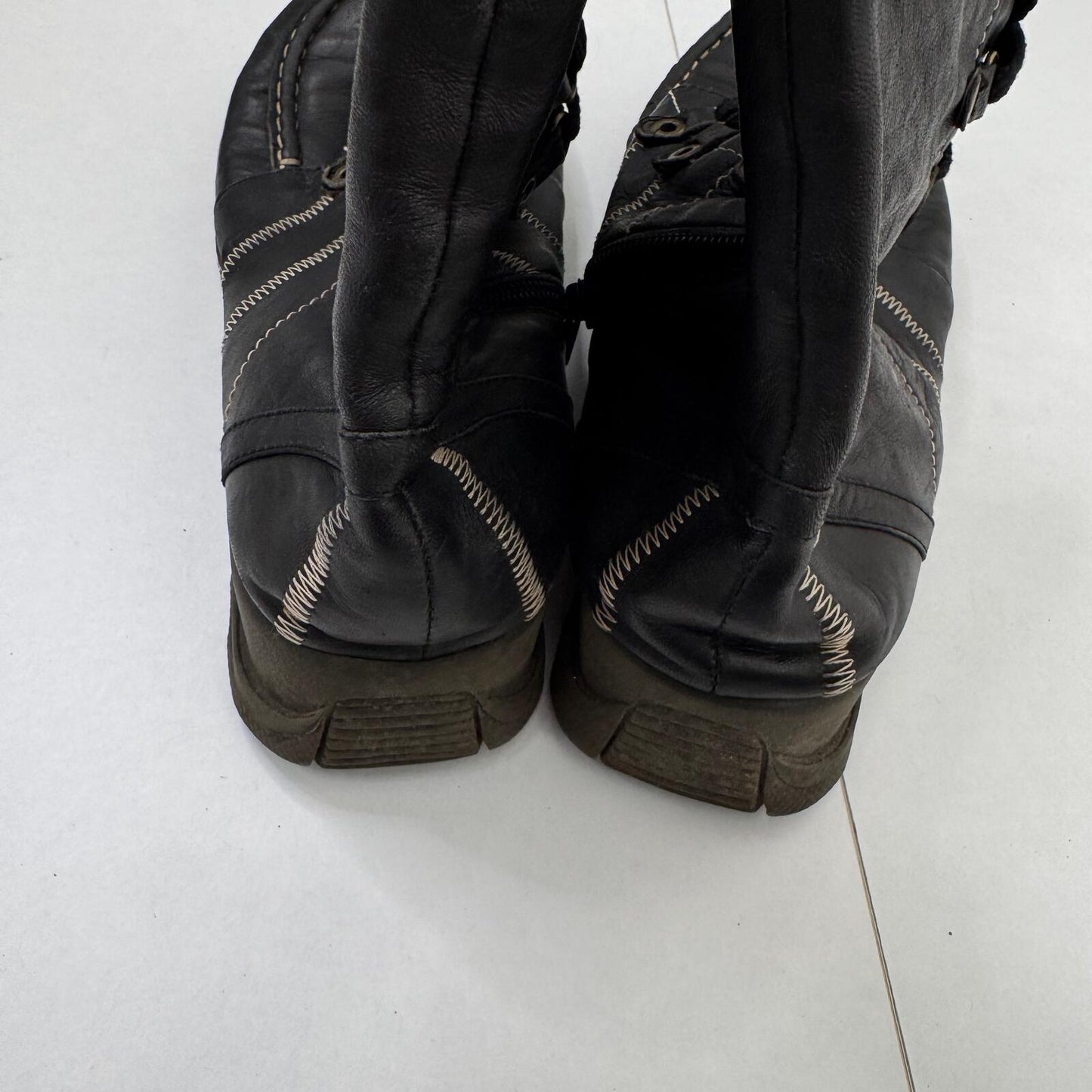 Y2K vintage boots genuine soft leather mid calf length contrast stitch lace up