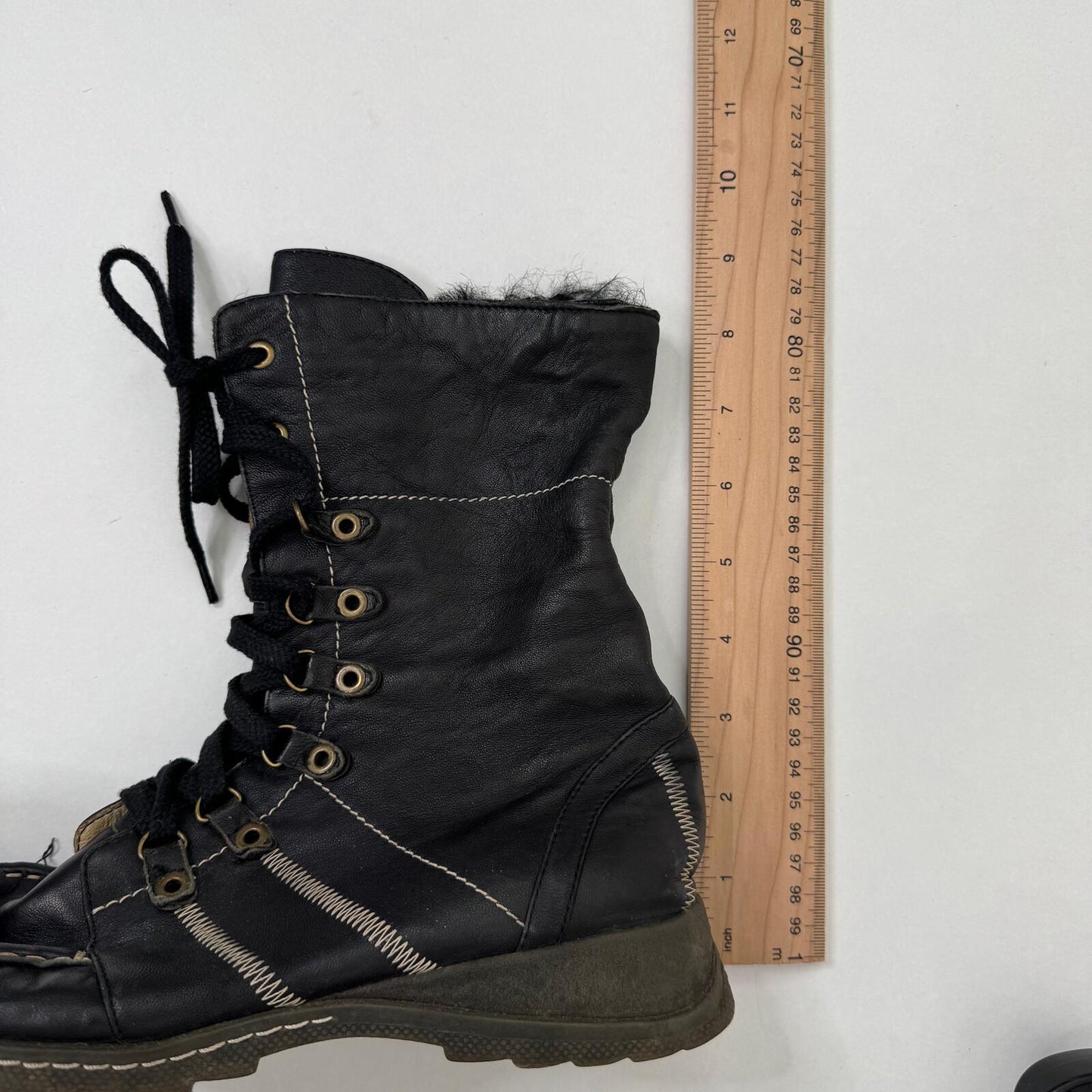 Y2K vintage boots genuine soft leather mid calf length contrast stitch lace up