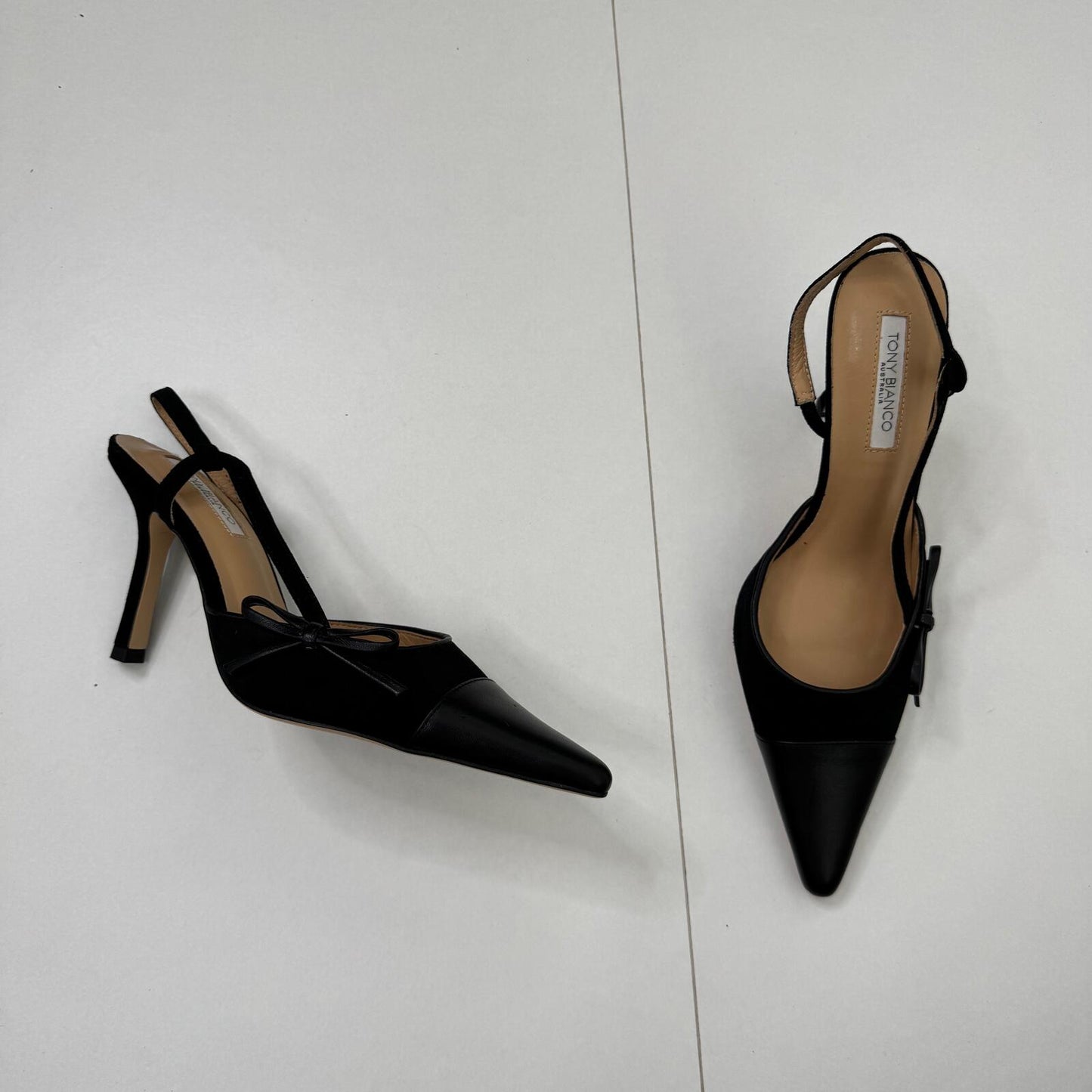 Tony Bianco Harmony slingback heels genuine leather pointed toe stiletto bow