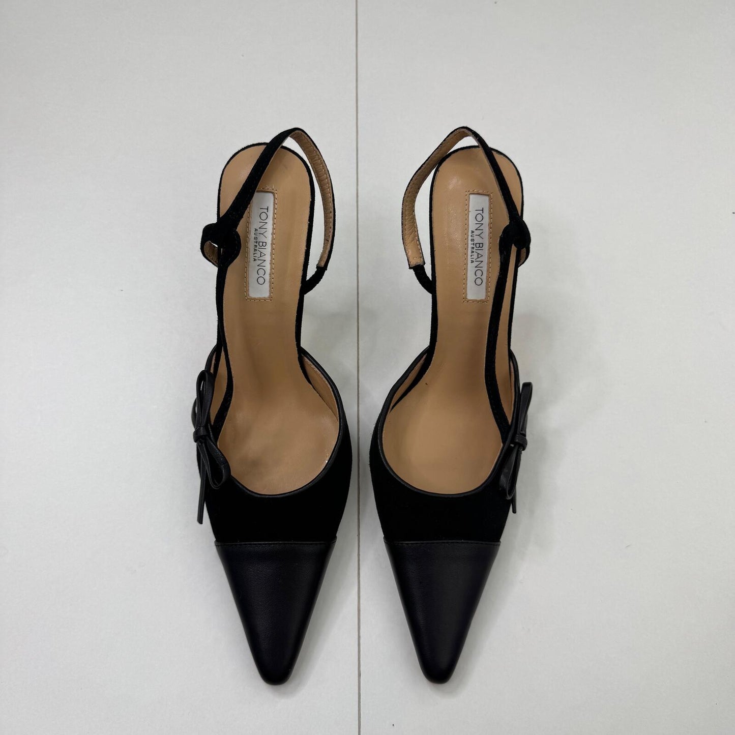 Tony Bianco Harmony slingback heels genuine leather pointed toe stiletto bow