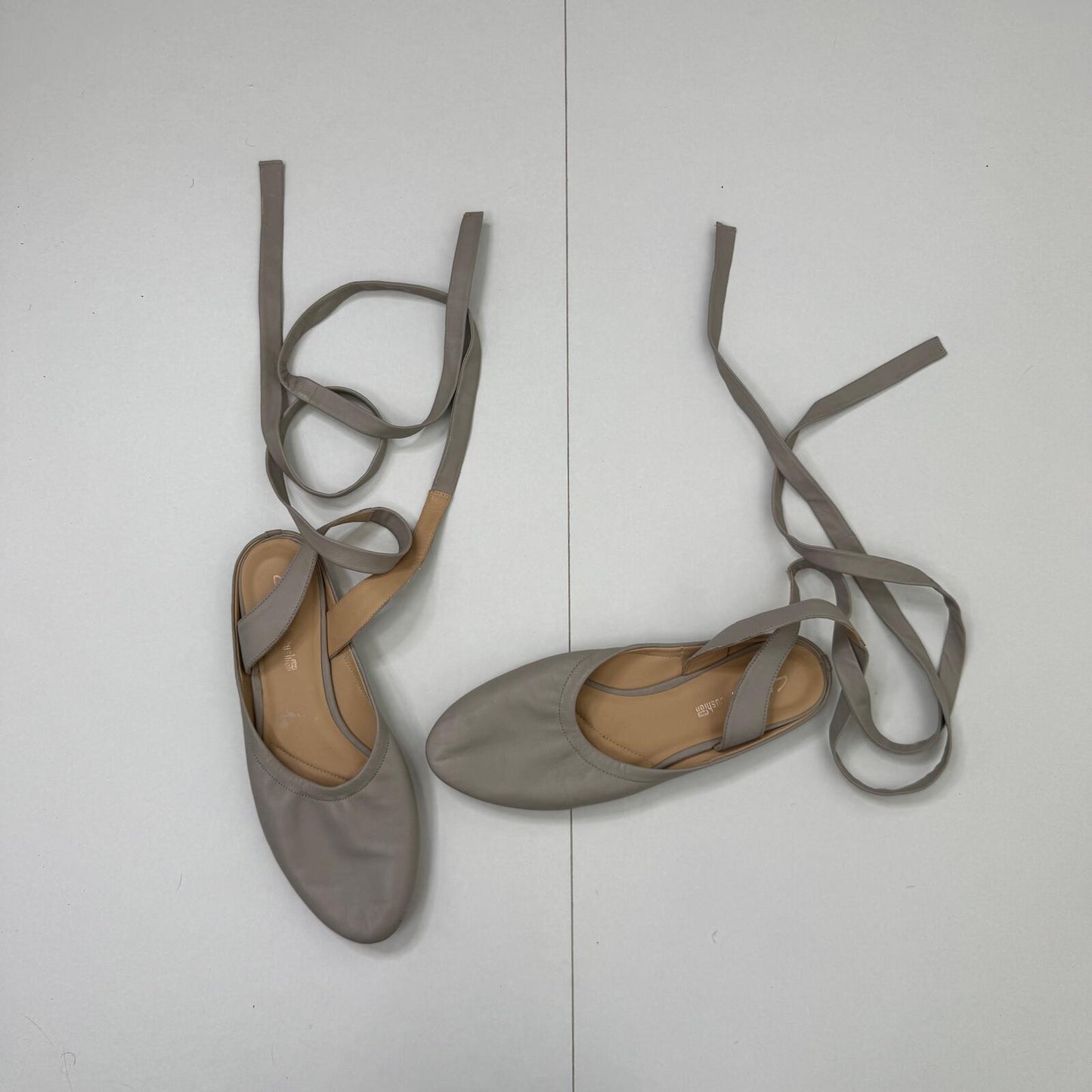 Y2K vintage genuine leather flats ballerina lace up grey