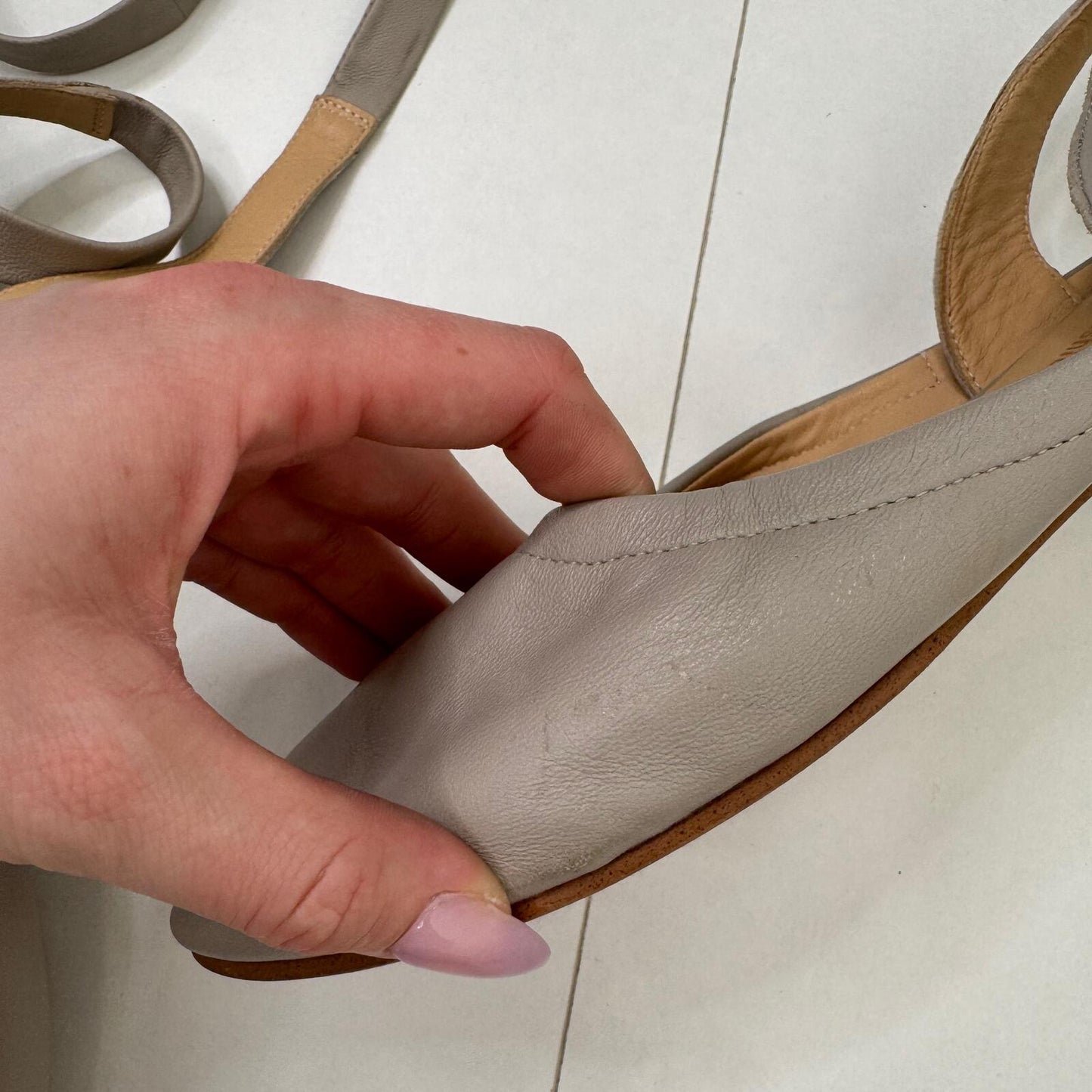 Y2K vintage genuine leather flats ballerina lace up grey