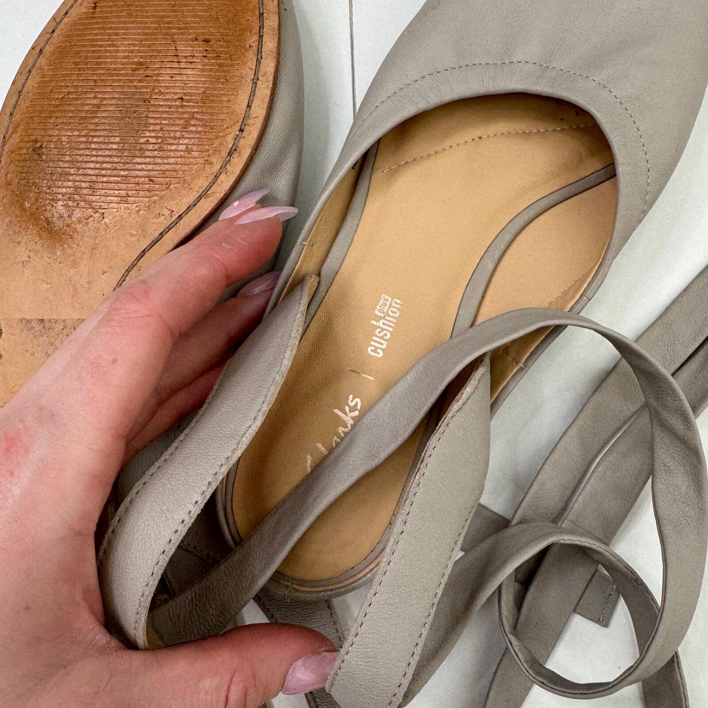 Y2K vintage genuine leather flats ballerina lace up grey