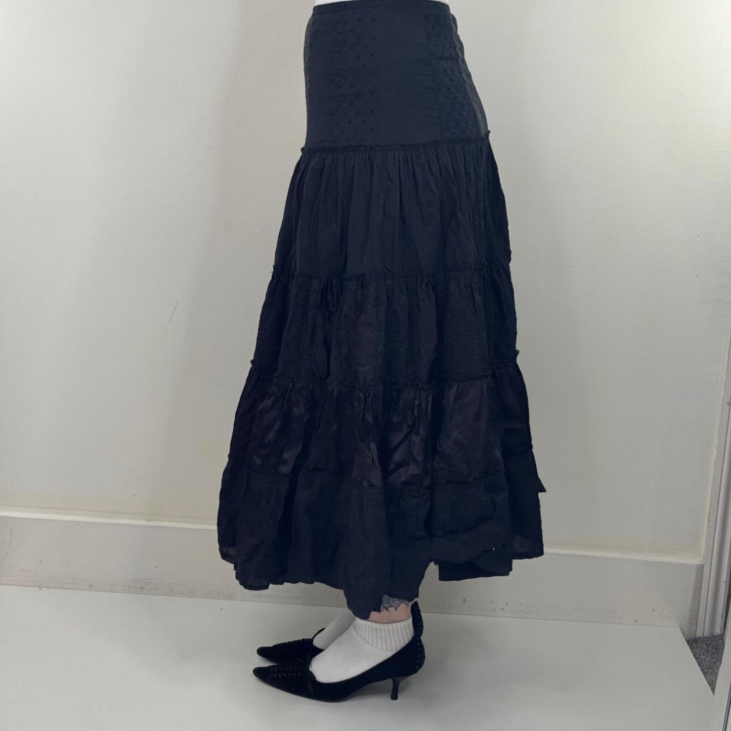 Y2K vintage Per Una maxi skirt tiered a line embroidered broderie anglaise