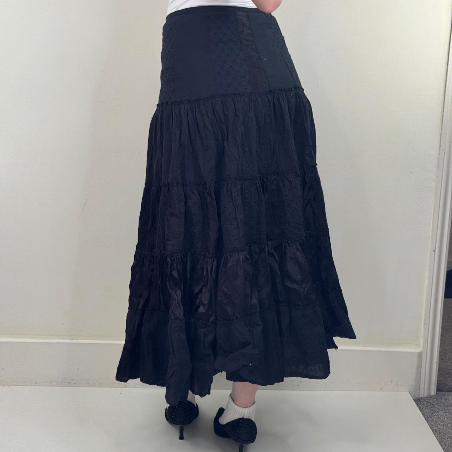 Y2K vintage Per Una maxi skirt tiered a line embroidered broderie anglaise