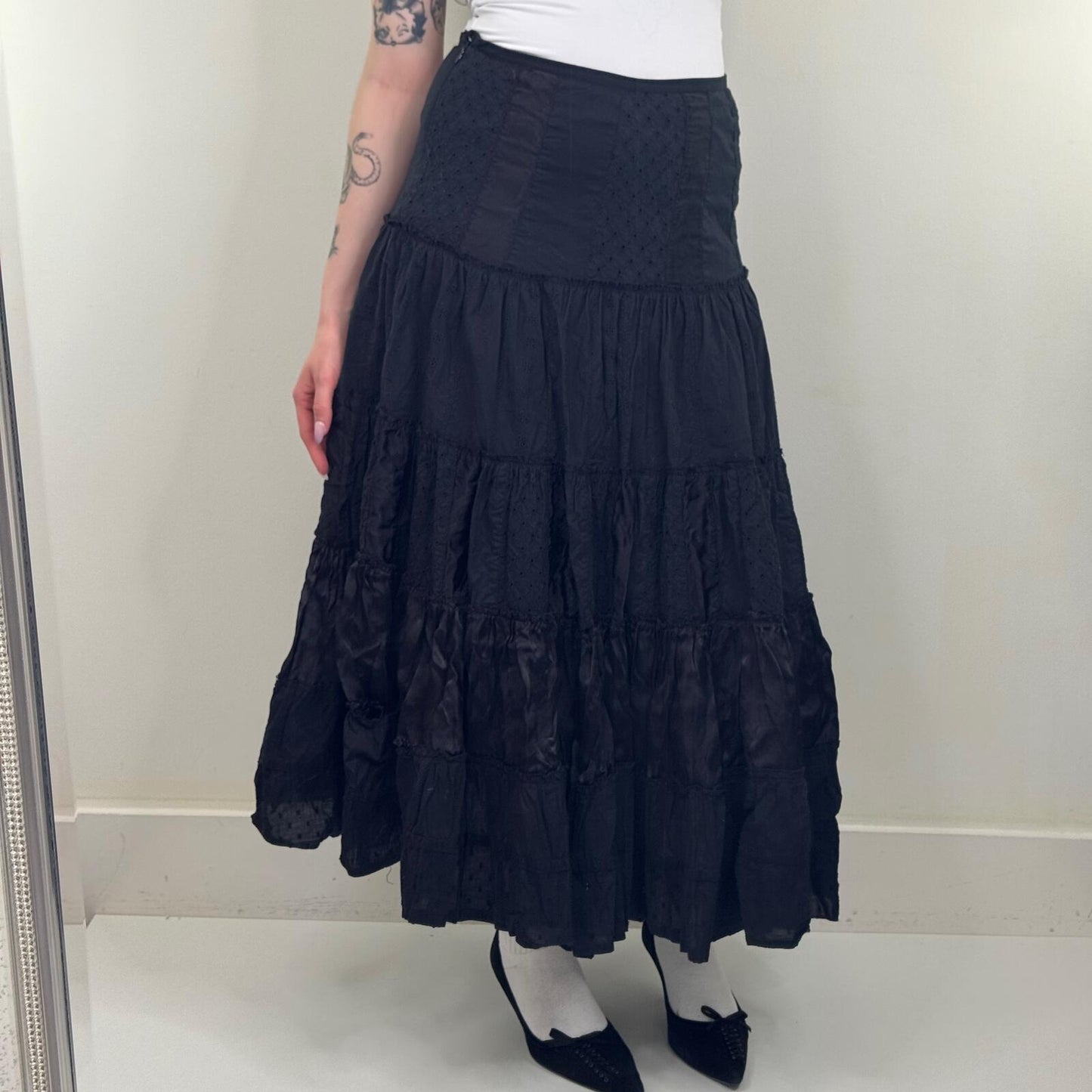 Y2K vintage Per Una maxi skirt tiered a line embroidered broderie anglaise