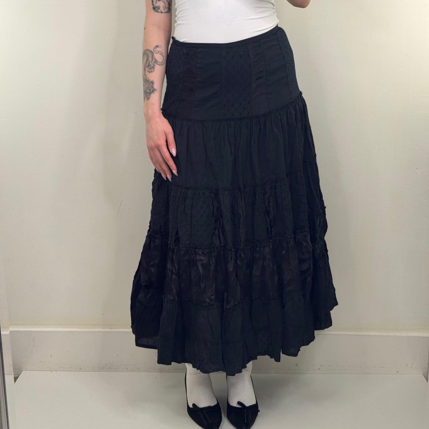Y2K vintage Per Una maxi skirt tiered a line embroidered broderie anglaise