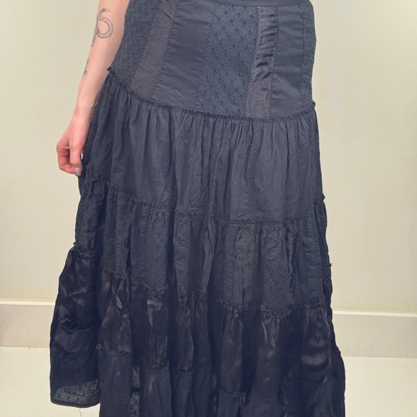 Y2K vintage Per Una maxi skirt tiered a line embroidered broderie anglaise