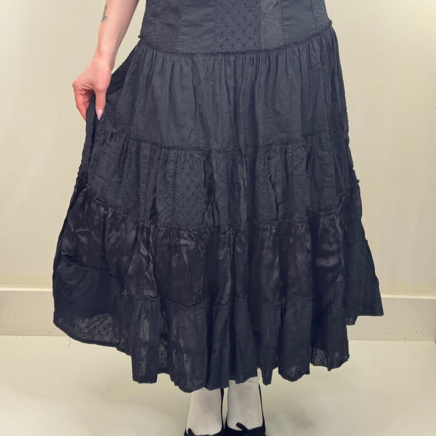 Y2K vintage Per Una maxi skirt tiered a line embroidered broderie anglaise