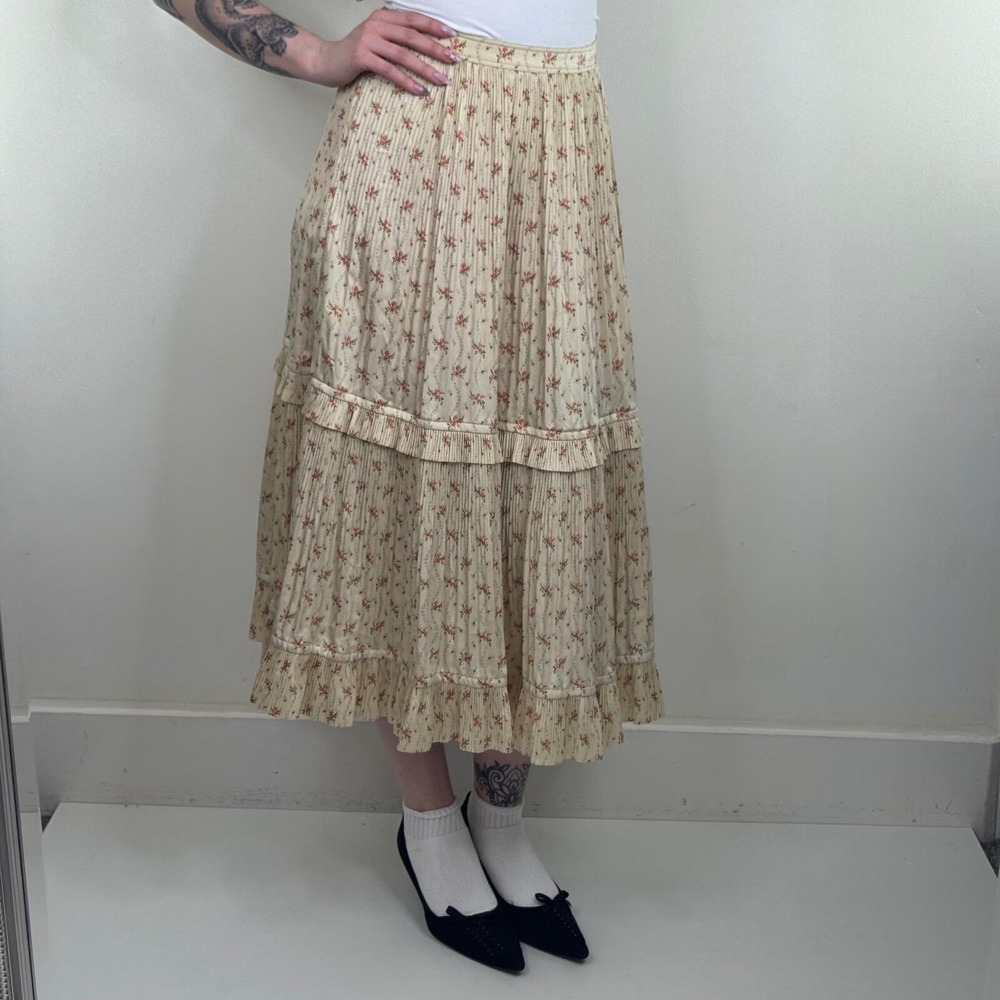 Polo Ralph Lauren Jaclyn midi skirt ditsy floral pleated a line cream BRAND NEW