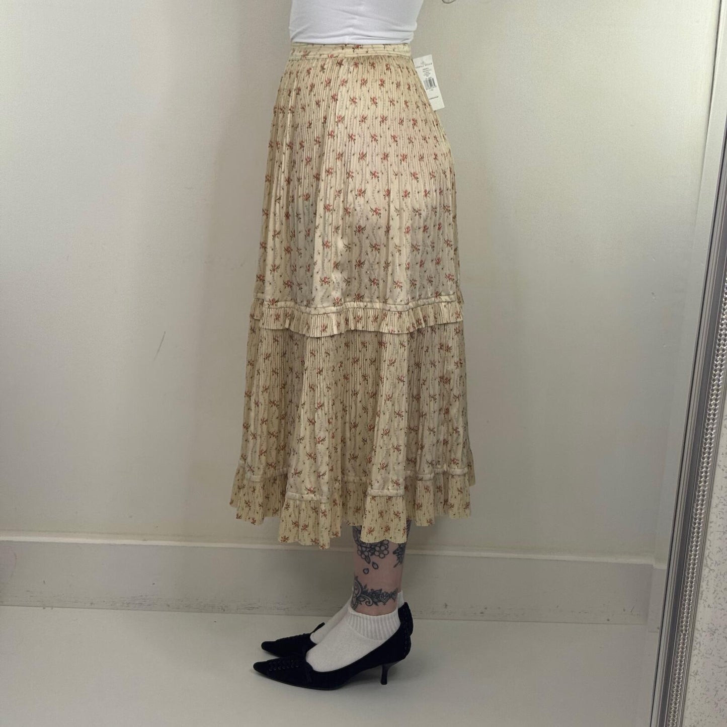 Polo Ralph Lauren Jaclyn midi skirt ditsy floral pleated a line cream BRAND NEW