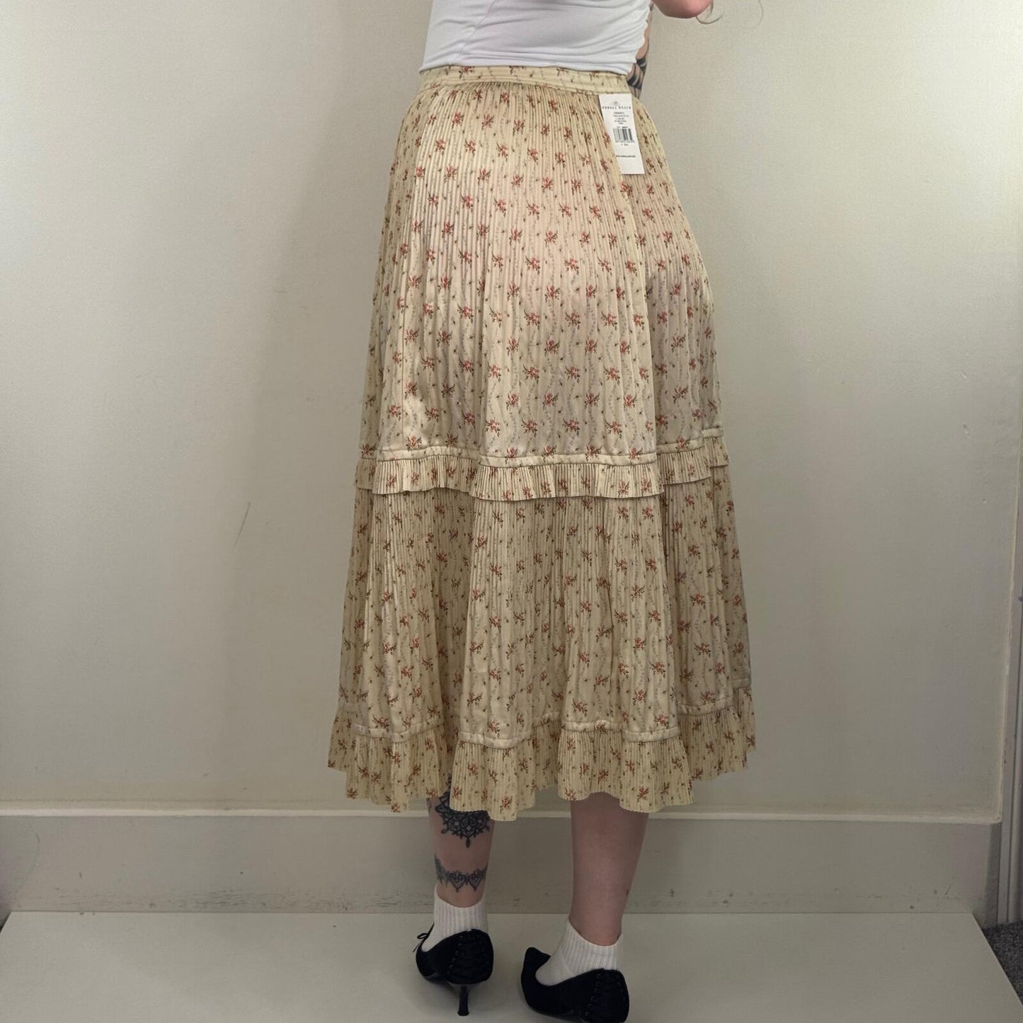Polo Ralph Lauren Jaclyn midi skirt ditsy floral pleated a line cream BRAND NEW