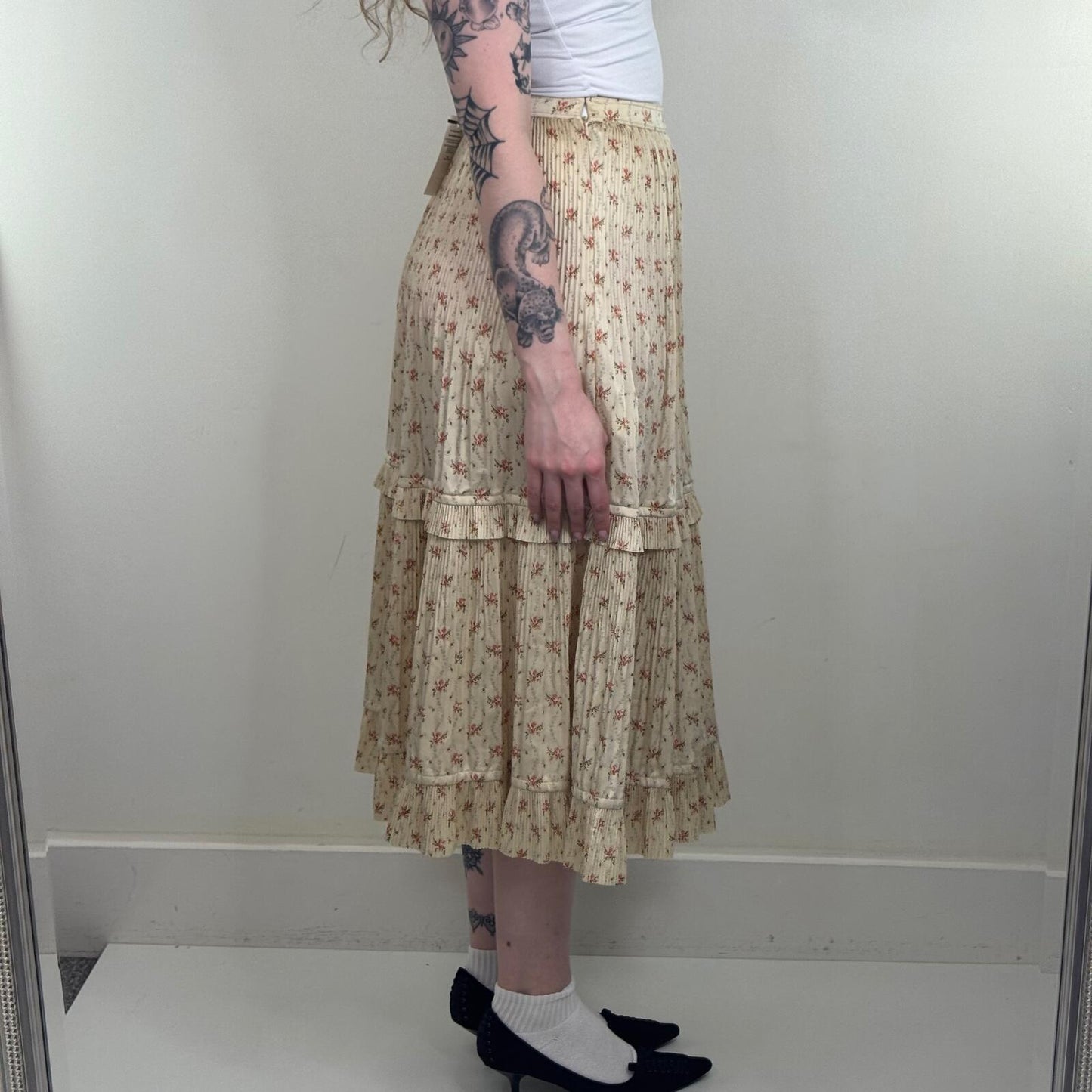 Polo Ralph Lauren Jaclyn midi skirt ditsy floral pleated a line cream BRAND NEW