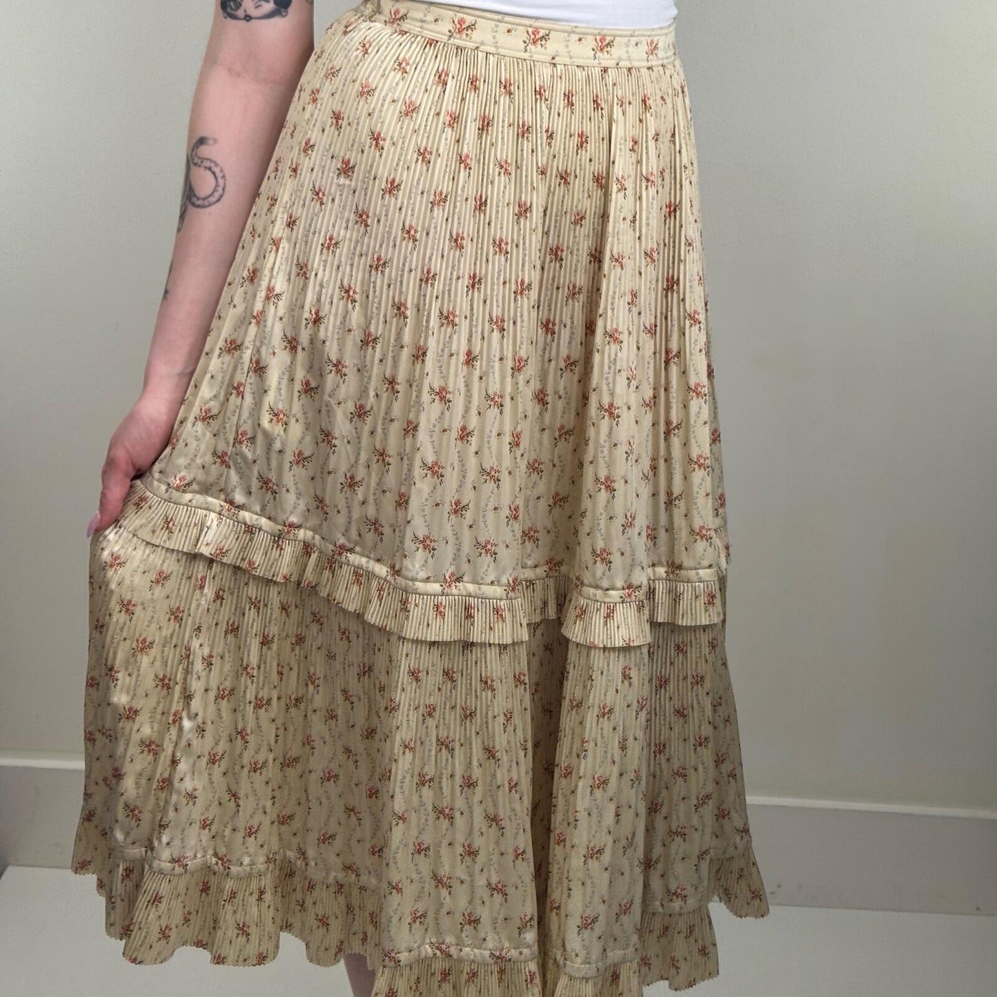 Polo Ralph Lauren Jaclyn midi skirt ditsy floral pleated a line cream BRAND NEW