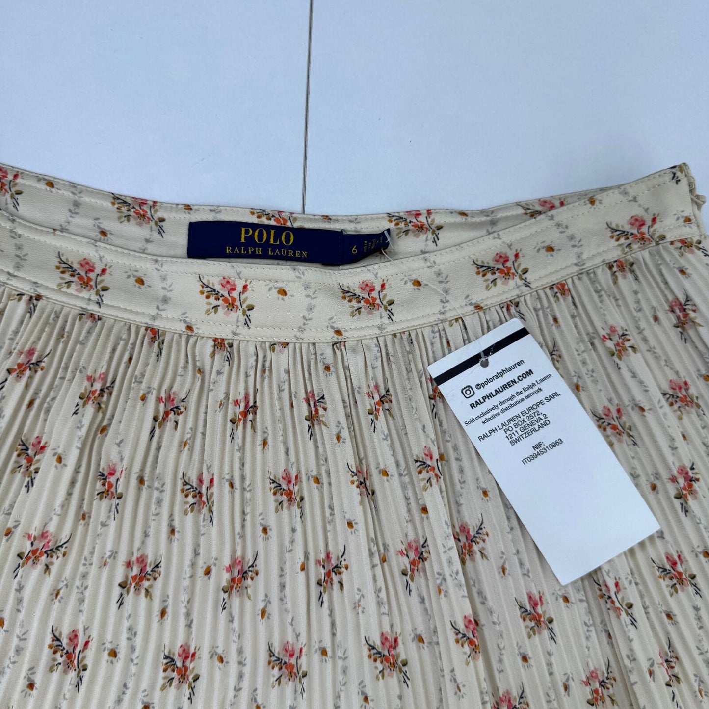 Polo Ralph Lauren Jaclyn midi skirt ditsy floral pleated a line cream BRAND NEW