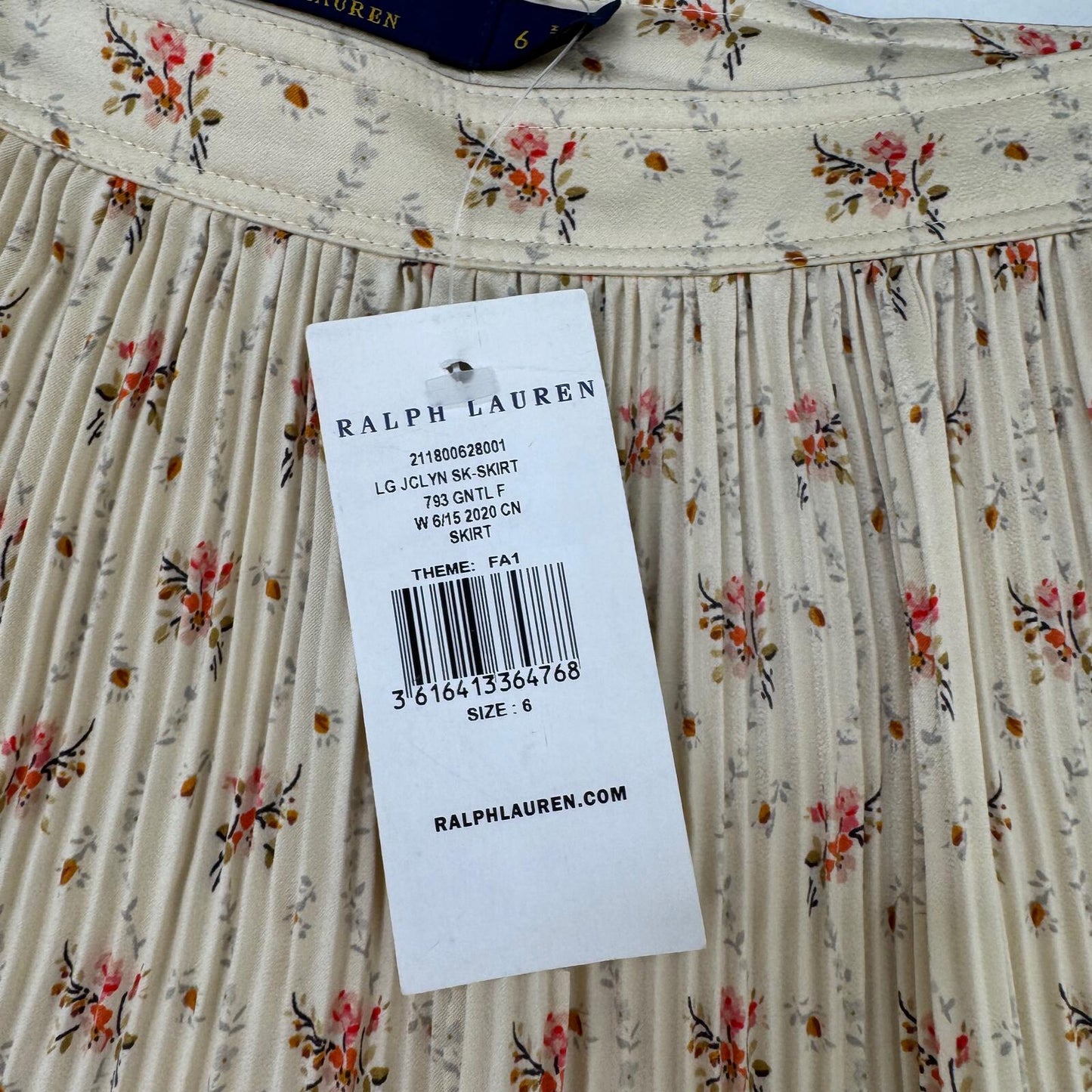 Polo Ralph Lauren Jaclyn midi skirt ditsy floral pleated a line cream BRAND NEW