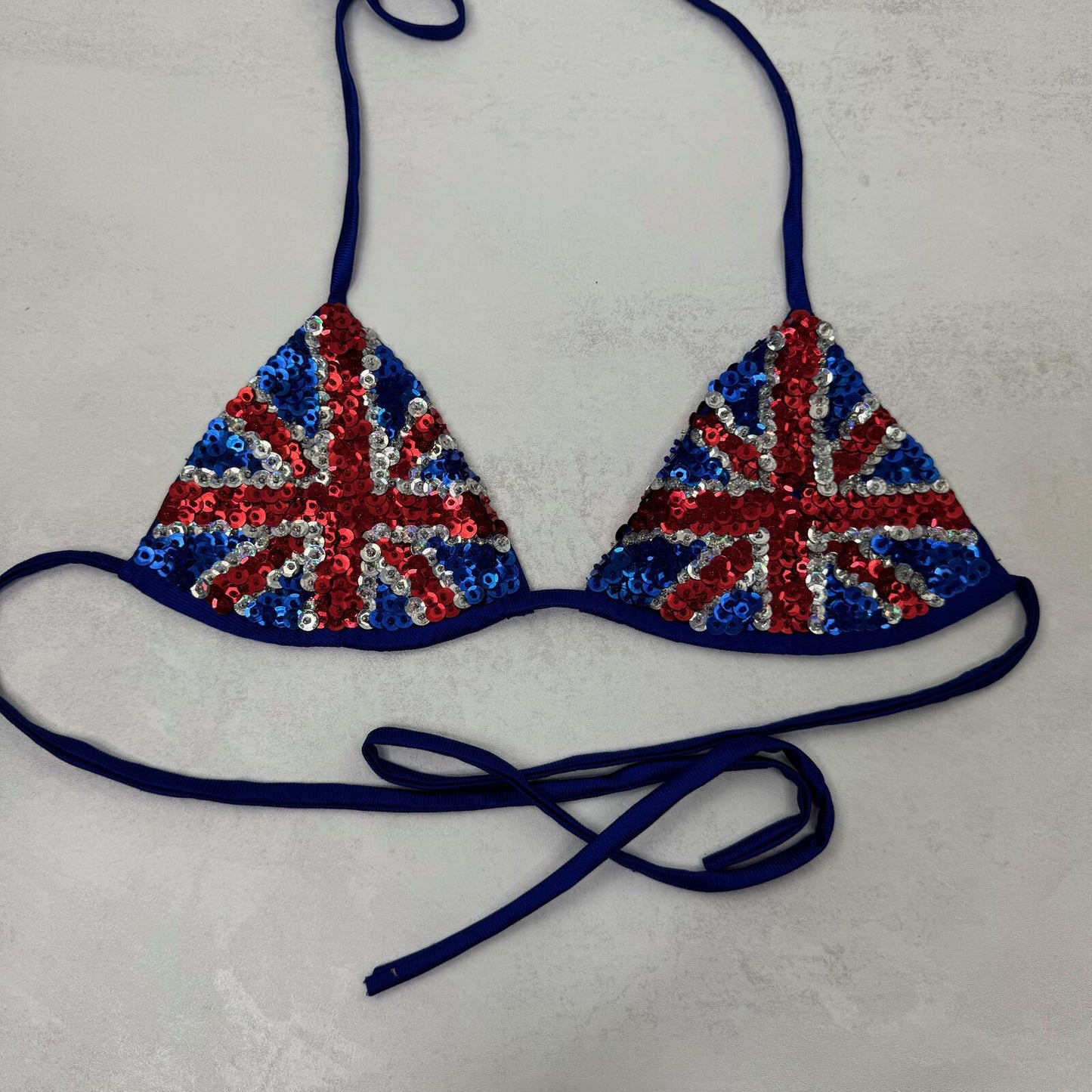 Vintage Union Jack halter top sequin embellished bikini fit 1990s 90s
