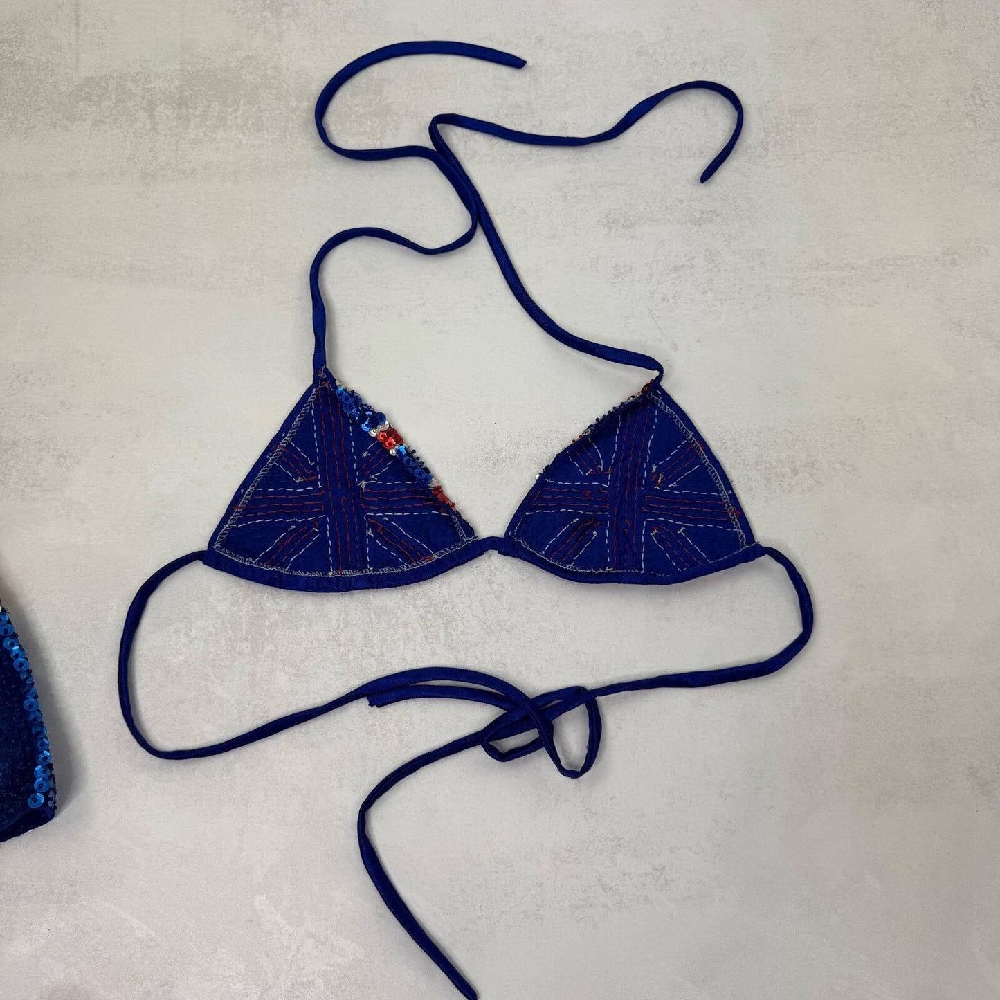 Vintage Union Jack halter top sequin embellished bikini fit 1990s 90s