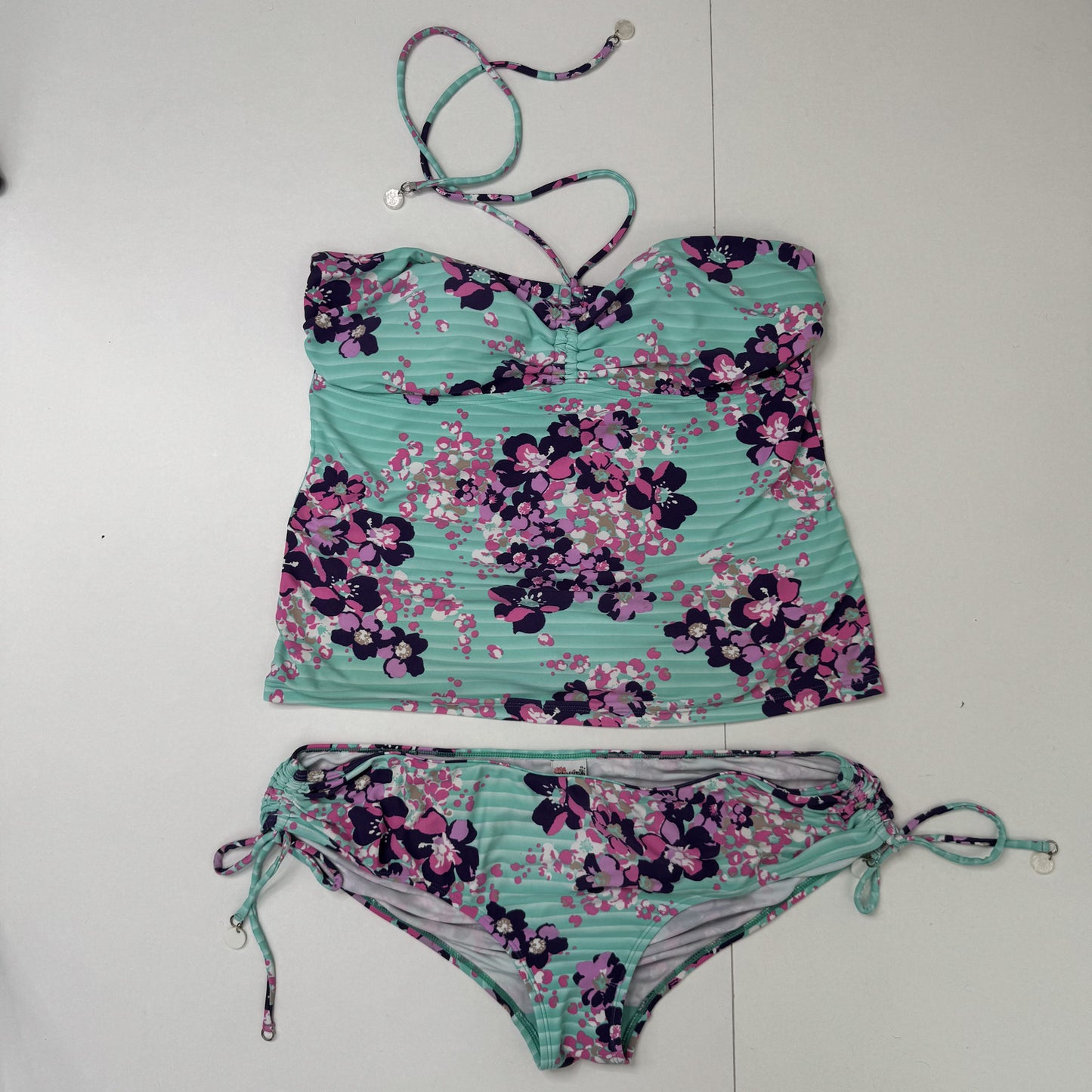 Y2K vintage tankini set floral halter neck bikini bottoms matching ruched bows