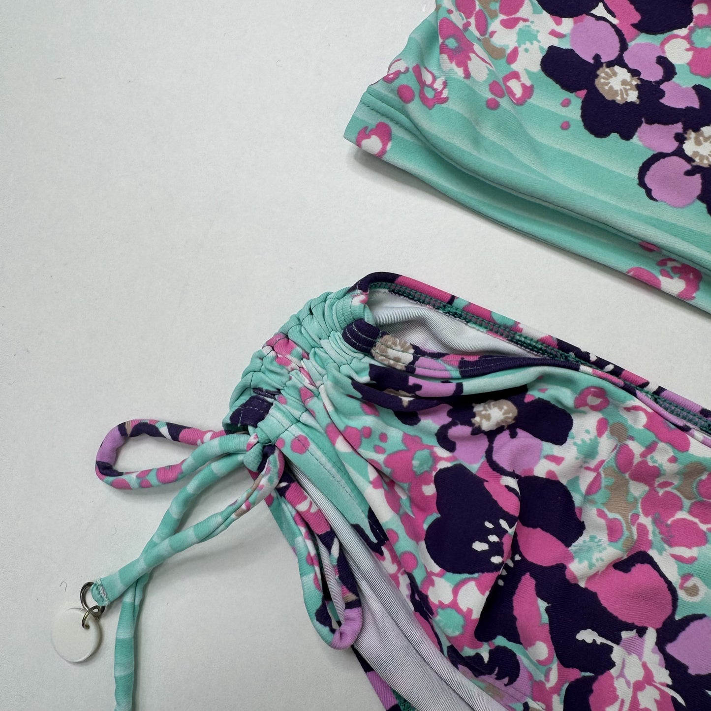 Y2K vintage tankini set floral halter neck bikini bottoms matching ruched bows