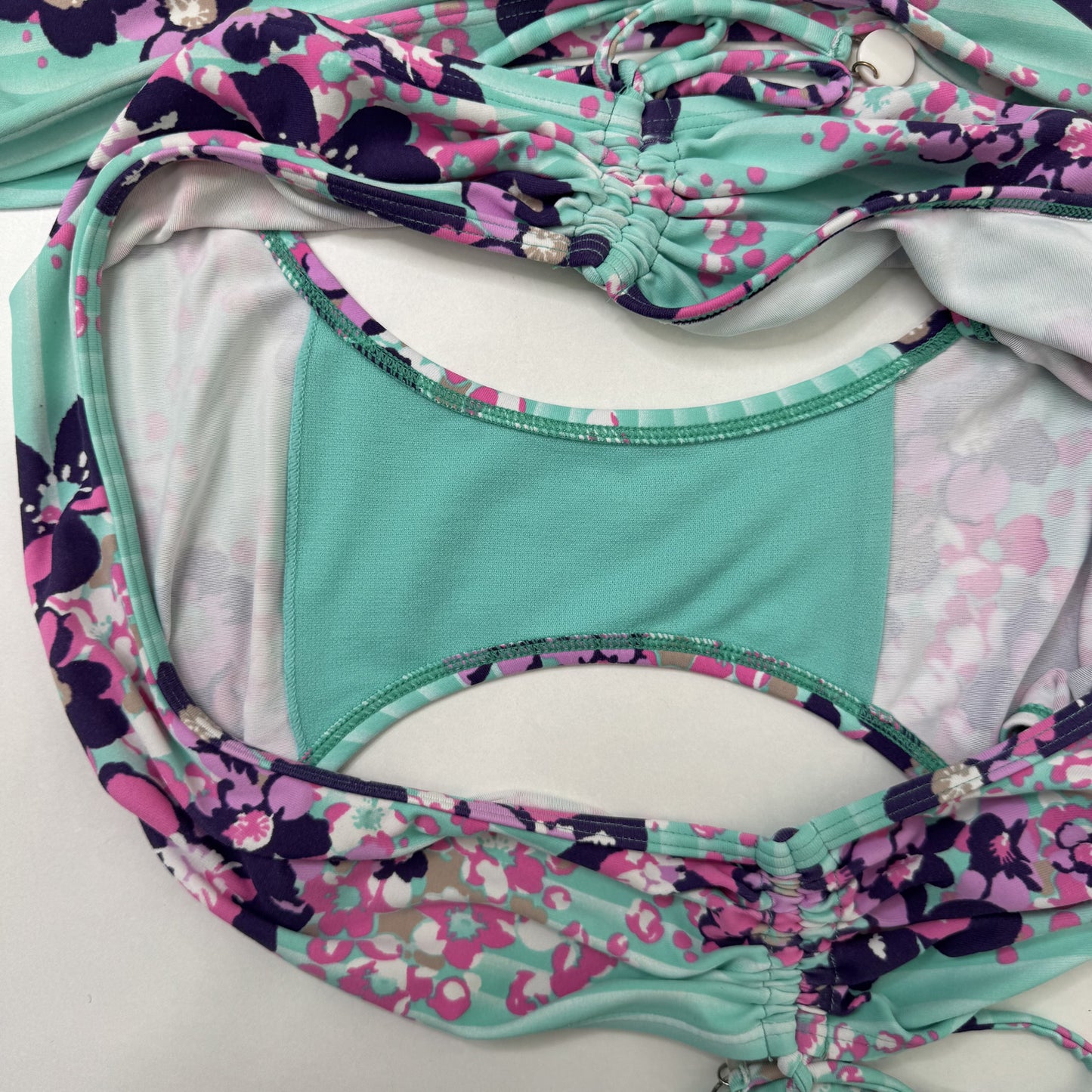 Y2K vintage tankini set floral halter neck bikini bottoms matching ruched bows