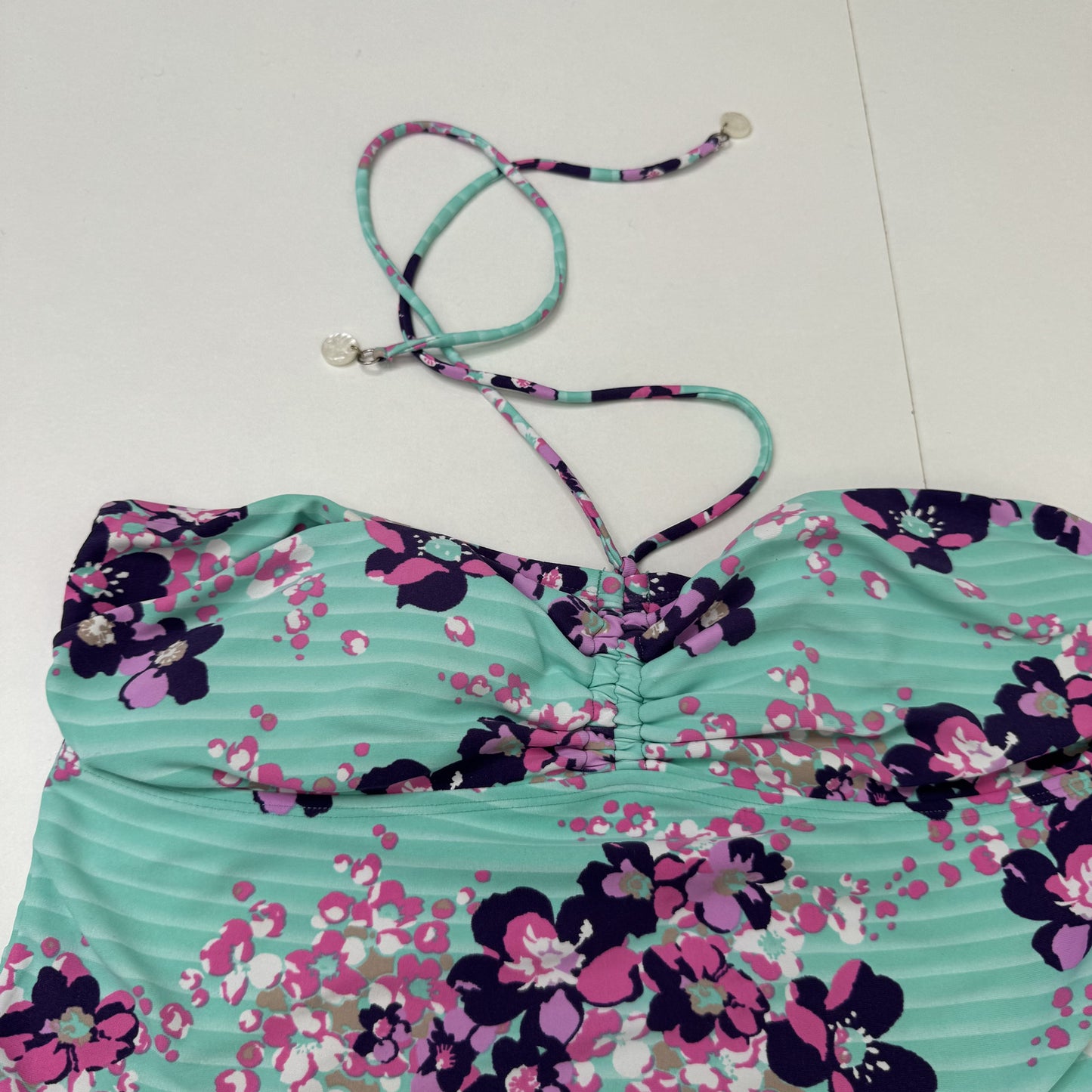 Y2K vintage tankini set floral halter neck bikini bottoms matching ruched bows