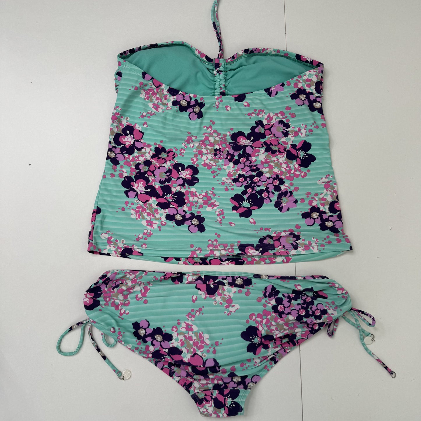 Y2K vintage tankini set floral halter neck bikini bottoms matching ruched bows