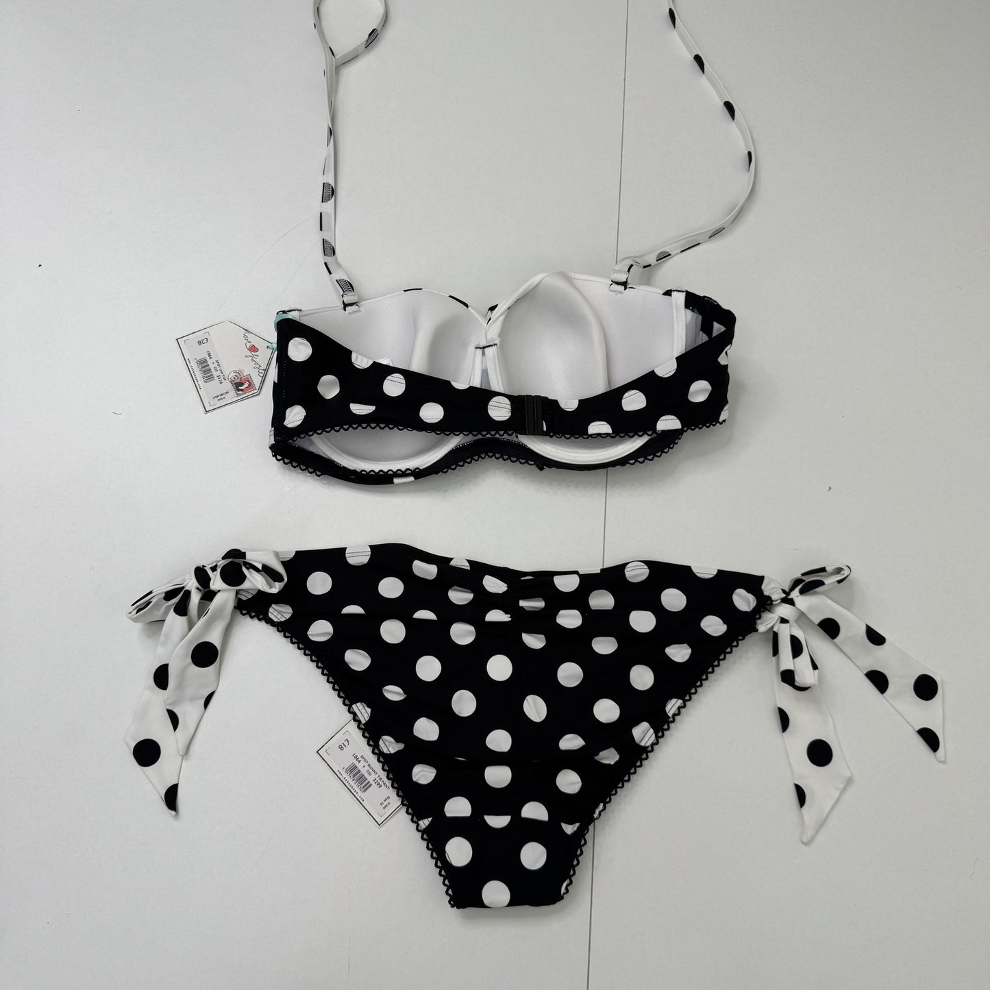 Y2K vintage bikini matching set halter neck polka dot ruched tie bow ruched