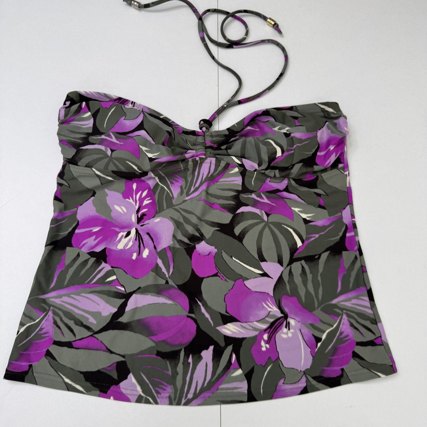 Y2K vintage tankini set halter neck floral padded bust tie sting bead palm tree