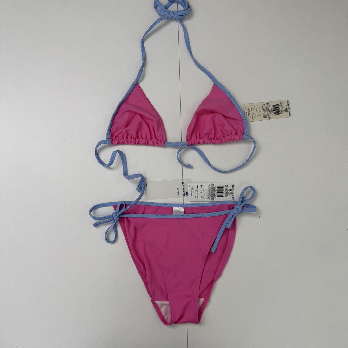 Y2K vintage bikini matching set pink lilac tie bow high leg