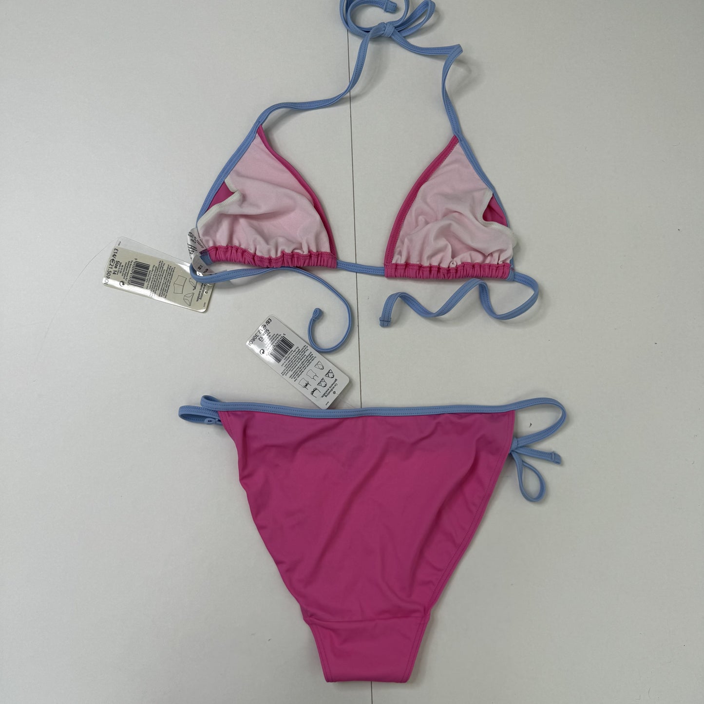 Y2K vintage bikini matching set pink lilac tie bow high leg