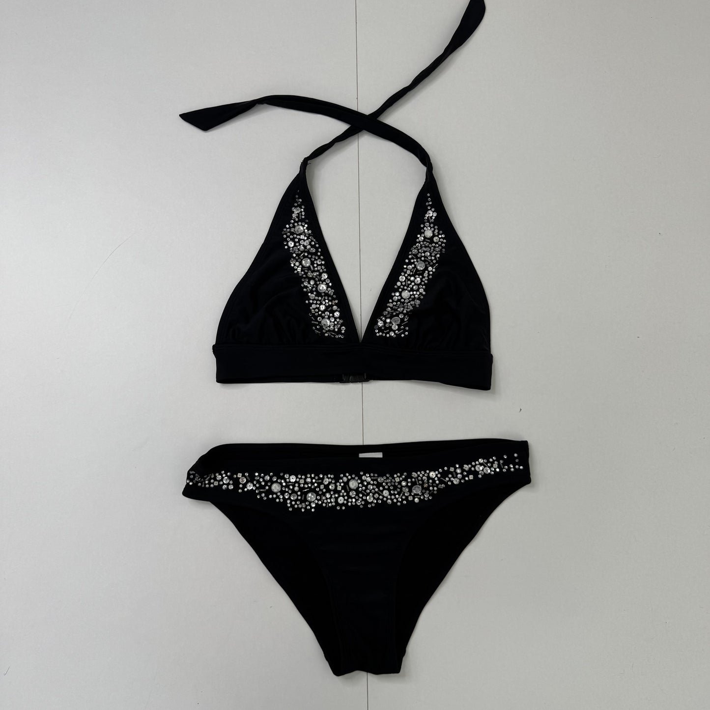 Y2K vintage bikini set matching co ord rhinestone halter neck sequin beaded