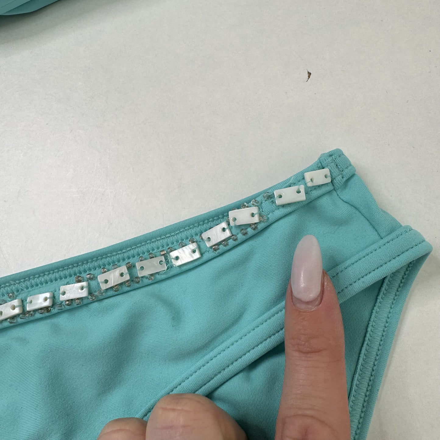 Y2K vintage bikini set matching halter neck beaded o ring turquoise beaded