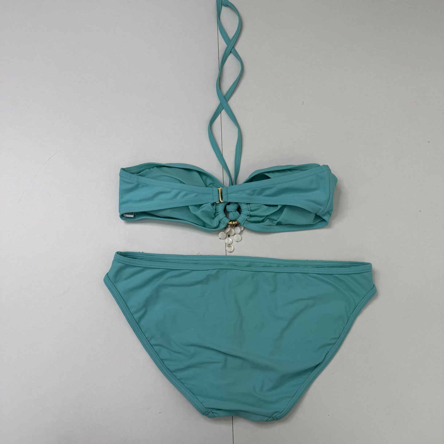 Y2K vintage bikini set matching halter neck beaded o ring turquoise beaded